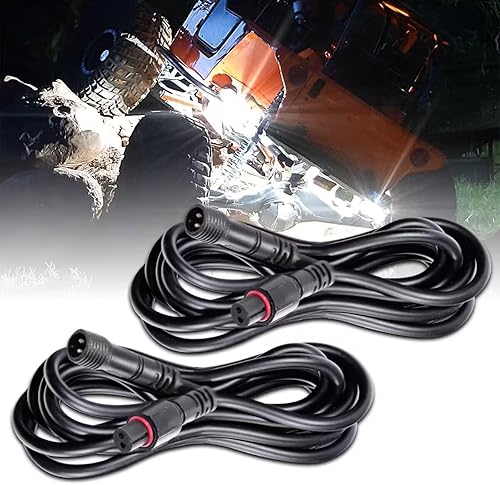 Cable de extensión de luces LED de roca de 2 pines, impermeable, 2 unidades, 5 pies, 22 AWG con conectores macho a hembra, tuerca de 0.433 in,