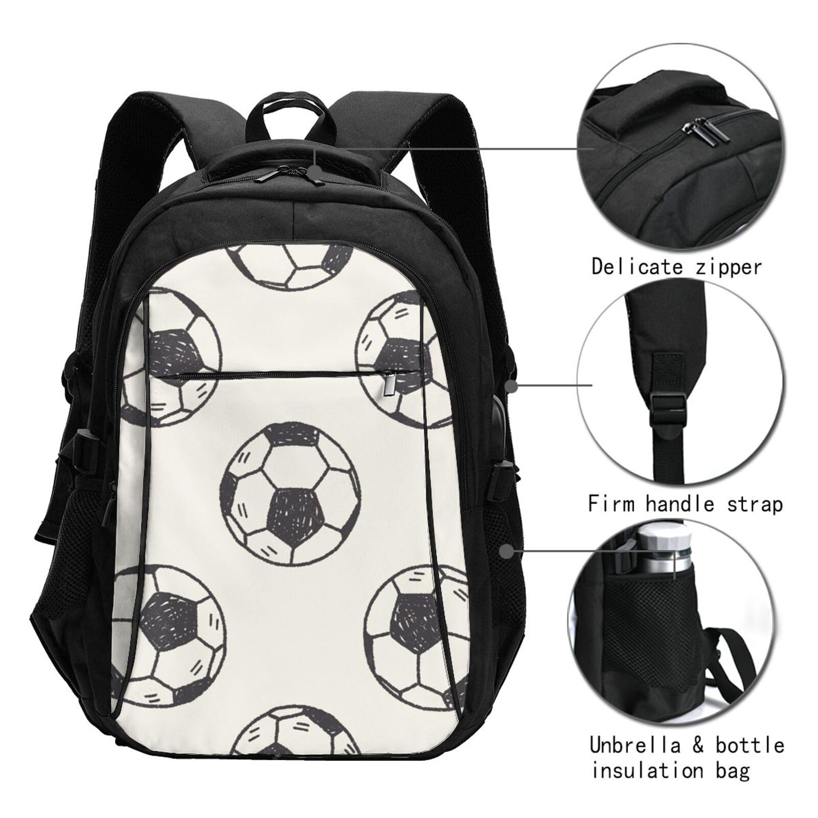 InOmak Pallone da calcio, Zaino da viaggio casual per laptop con porta di ricarica USB per uomo e donna