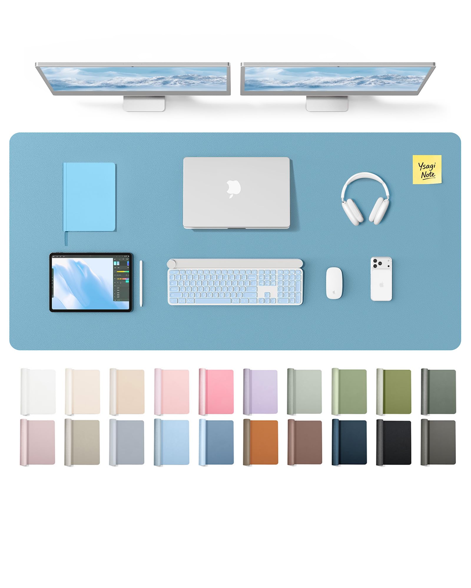 YSAGi Leather Desk Pad Protector, Office Desk Mat, Large Mouse Pad, Non-Slip PU Leather Desk Blotter, Laptop Desk Pad, Waterproof Desk Writing Pad for Office and Home (Sea Blue,55" x 24") Sea Blue 55" x 24"