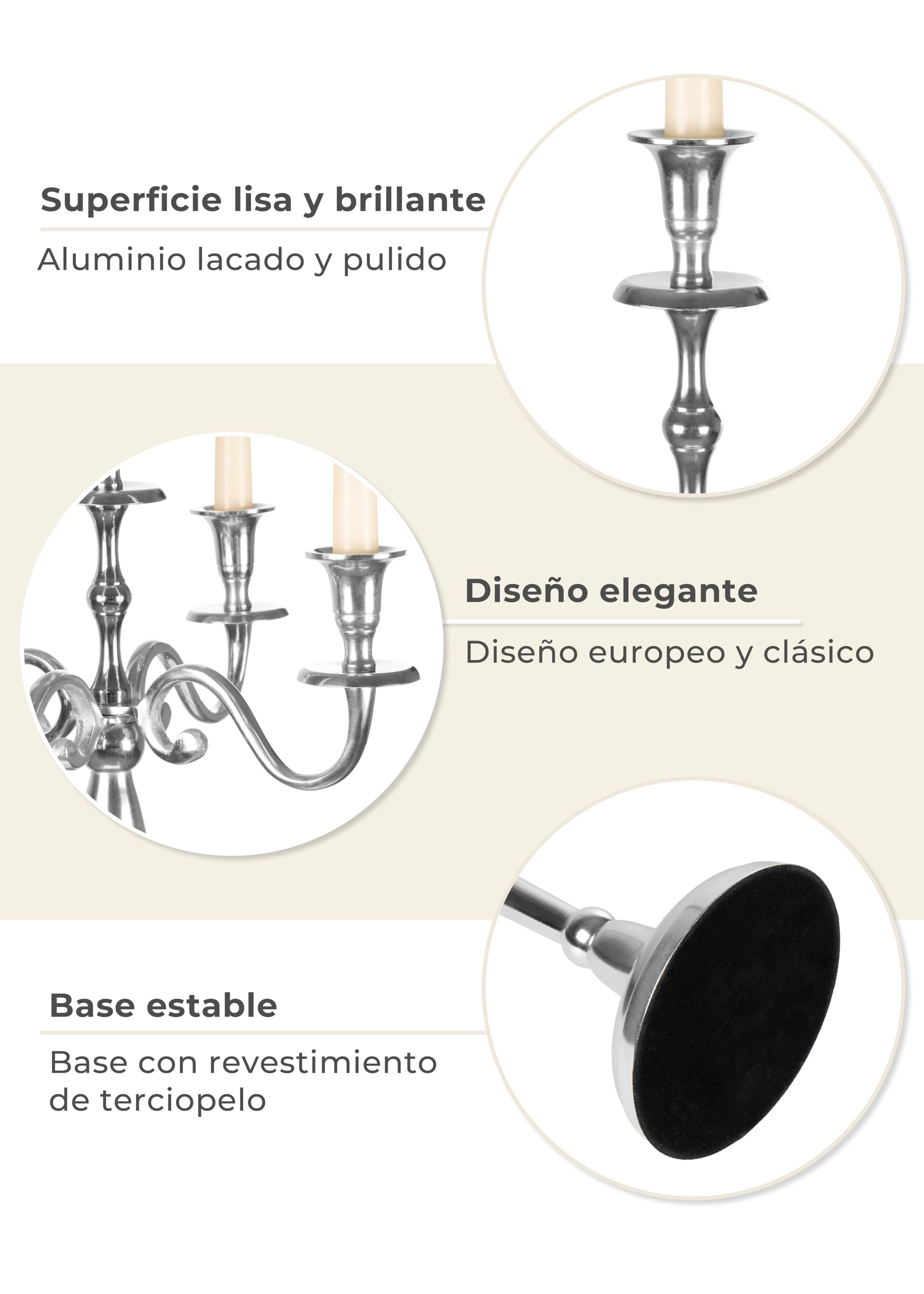 Gräfenstayn Candelabro 1, 3 o 5 Brazos - Diferentes tamaños - Candelabro en Color Plata, Negro, Blanco o Dorado (XL, Plata)