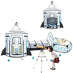 3pc Kids Play Tent for Girls with Ball Pit, Crawl Tunnel, Princess Tents for Toddlers, Baby Space World Playhouse Toys (3PC White Rocket Play Tent)