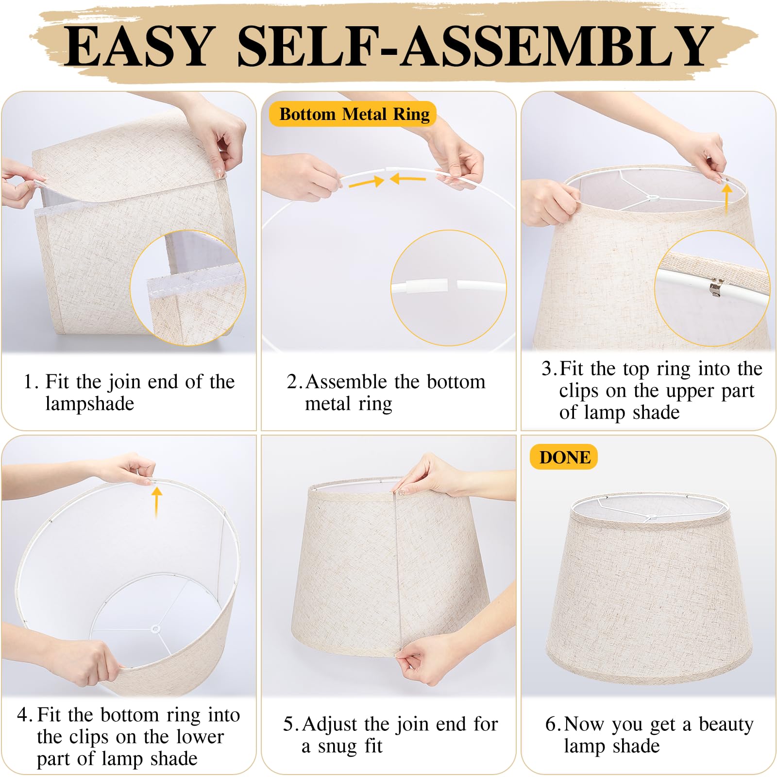 Juego de 2 rollos grandes para lámparas de tambor, 30 cm arriba x 40 cm abajo x 38 cm, pantallas beige para lámparas de mesa, lámparas de pie, pantallas de lino natural, reemplazables, araña, soportes