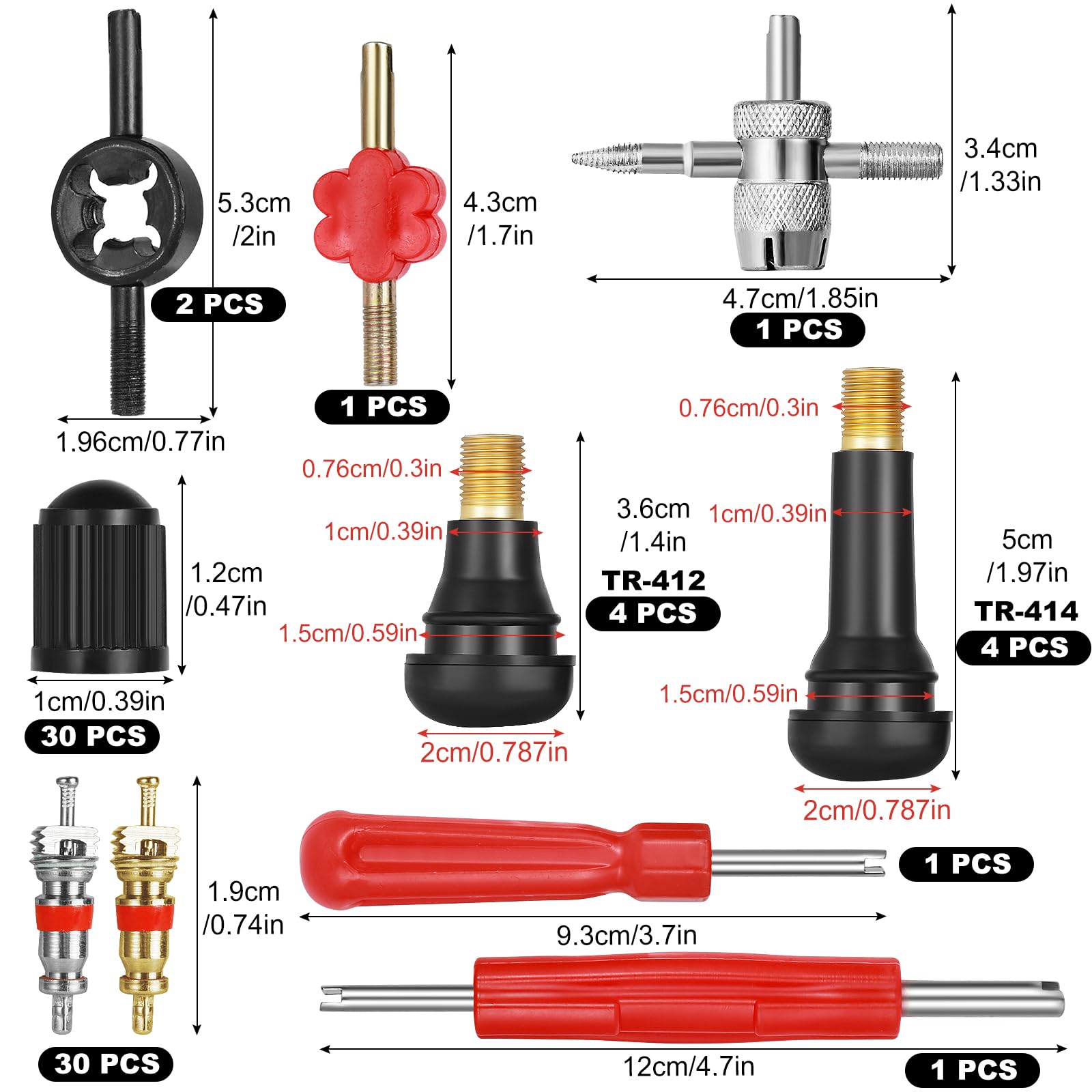 RUNCCI-YUN Attrezzi per valvole Pneumatici,Chiave Valvola per Pneumatici Auto,Snap di in Gomma Valvole TR 412,Valvola Core Pneumatico,4-1 Strumento di Riparazione in Acciaio