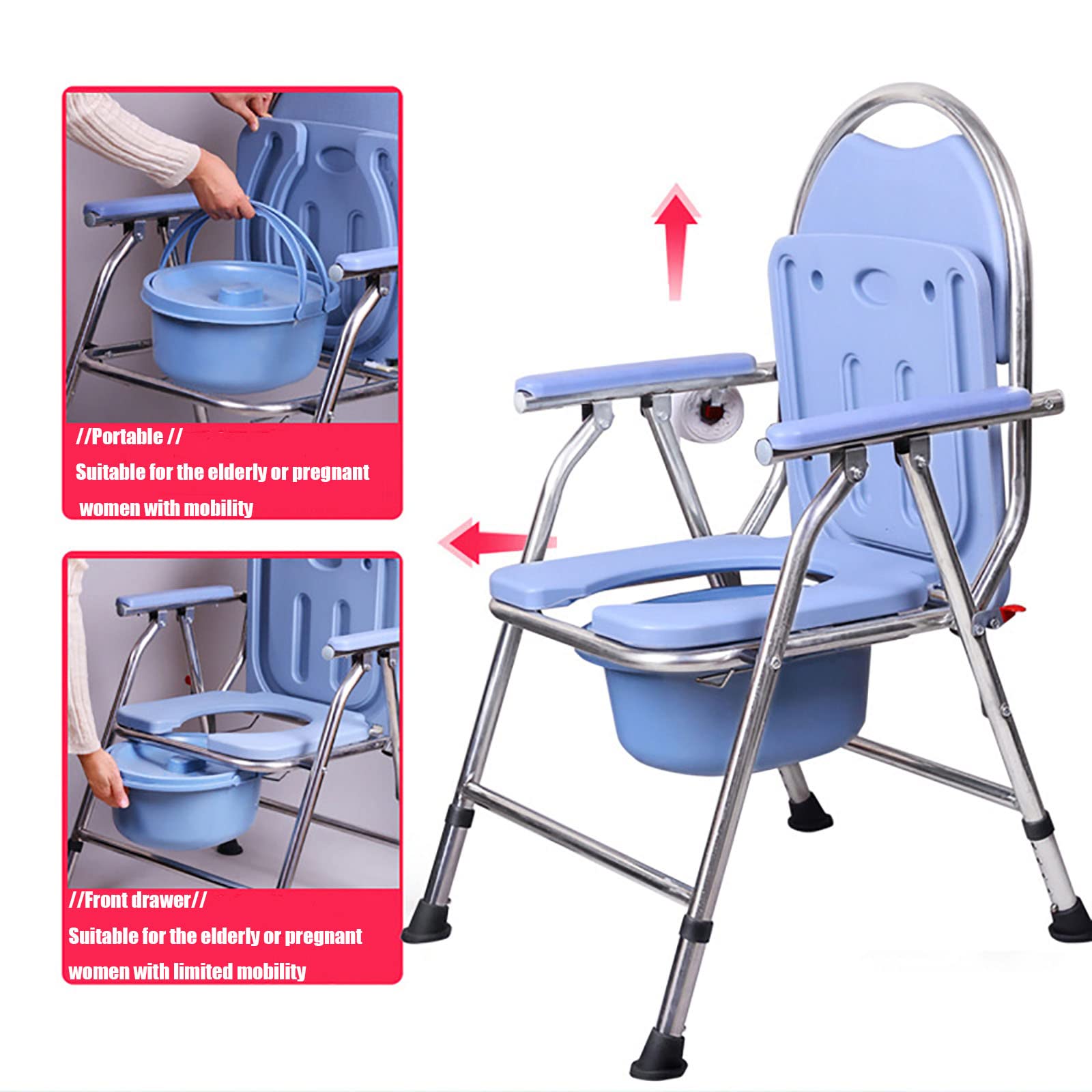 tさま専用 折りたたみ式アルミ合金安全フレーム高齢者用ベッドサイド便器椅子と
