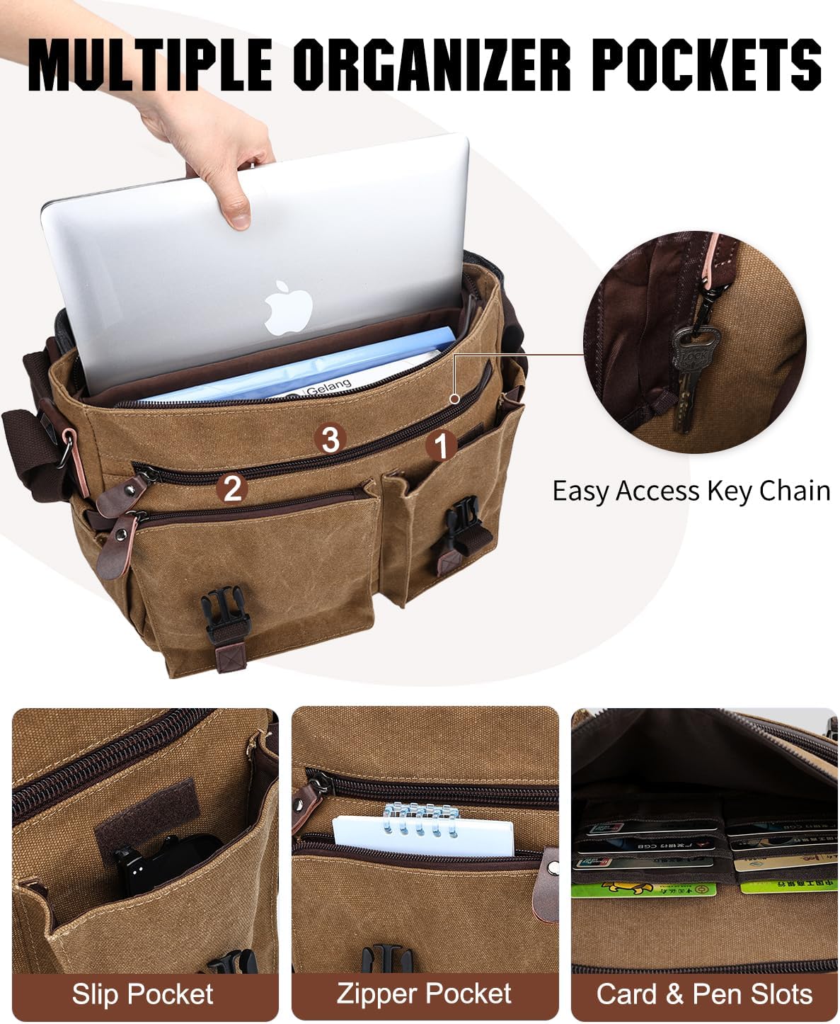 Messenger Bag for Men,Water Resistant Canvas Satchel 14 15.6 17 Inch Laptop Briefcases Business Shoulder Bag by RAVUO - Image 5