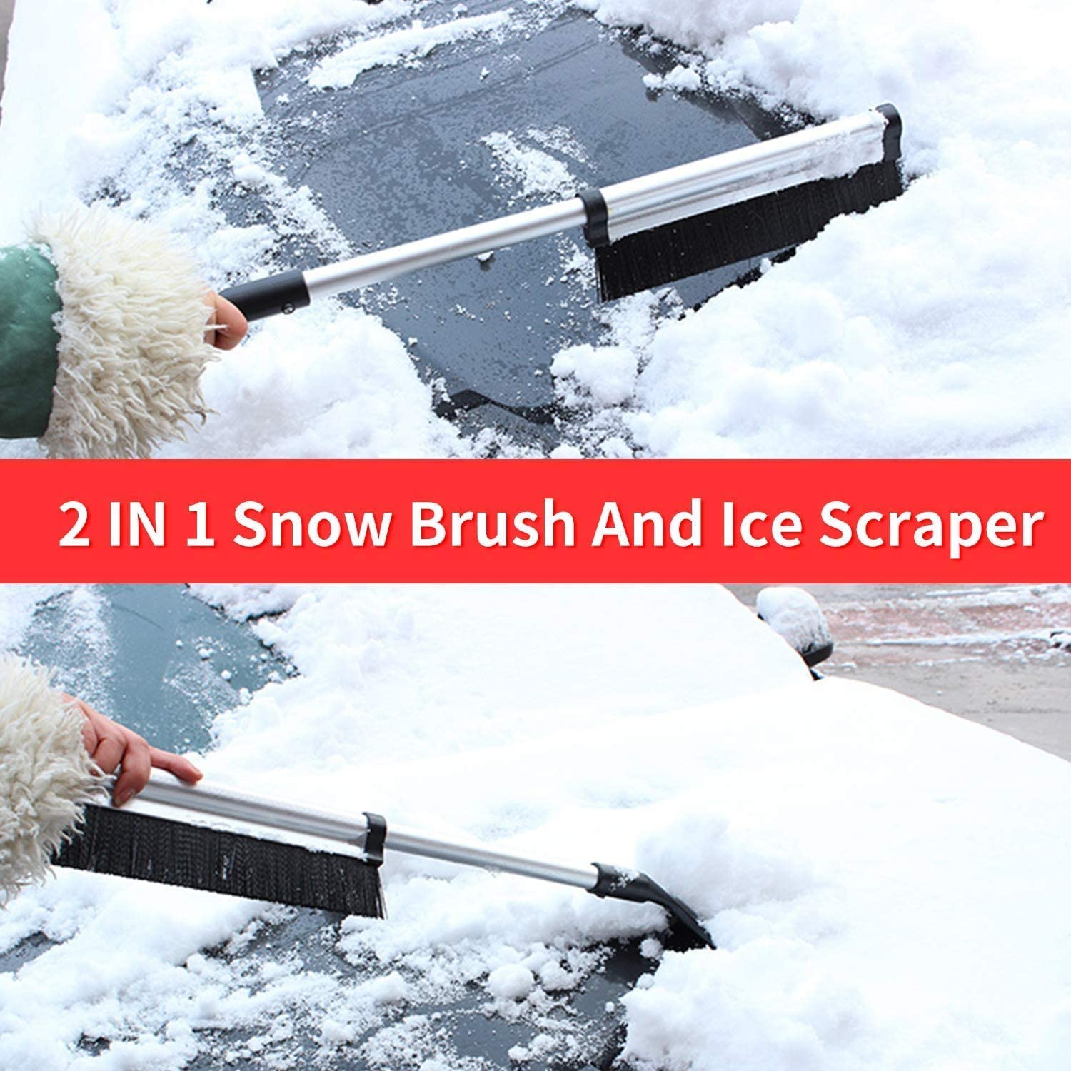 XMING Cepillo de Nieve for Coche, raspador de Hielo for el Parabrisas, Pinceles de remoción de Nieve retráctiles raspadores de Hielo, snowbrush for Ventanas de automóviles