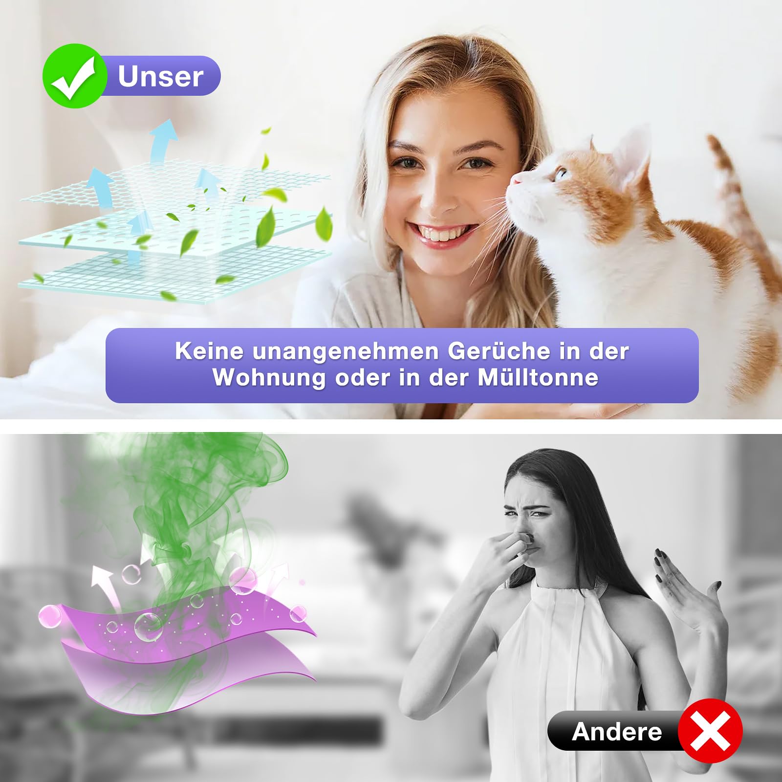 12 Stück Katzenstreu Nachfüllpackung, Nachfüllfolienringe Nachfüllbeutel kompatibel Nachfüllkasse für Litter Genie XL & LitterLocker Fashion & LitterLocker & LitterLocker II, Ohne Kartusche (Lila)