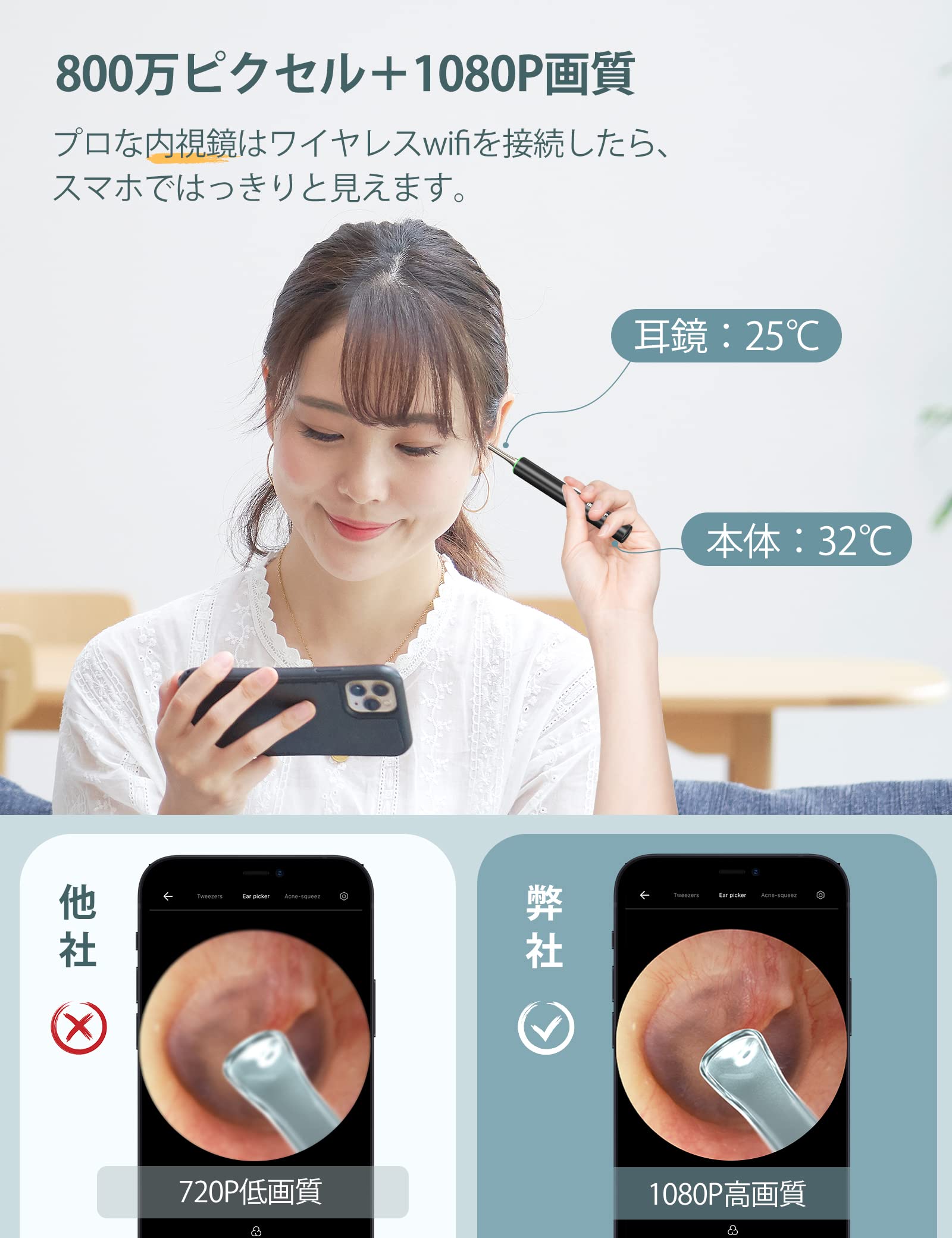 Amazon.co.jp: 耳かき カメラ BEBIRDPRO® 500W画素 1080P HD 高画質