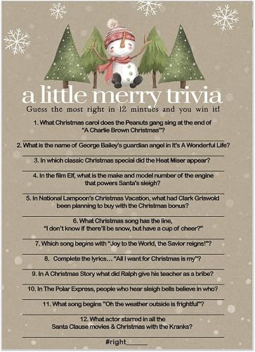 Miniatura 1 de Snow Much Fun - Juego de trivia con preguntas de películas y canciones para adultos, oficina, grupo, muñeco de nieve, Acción de Gracias, paquete de