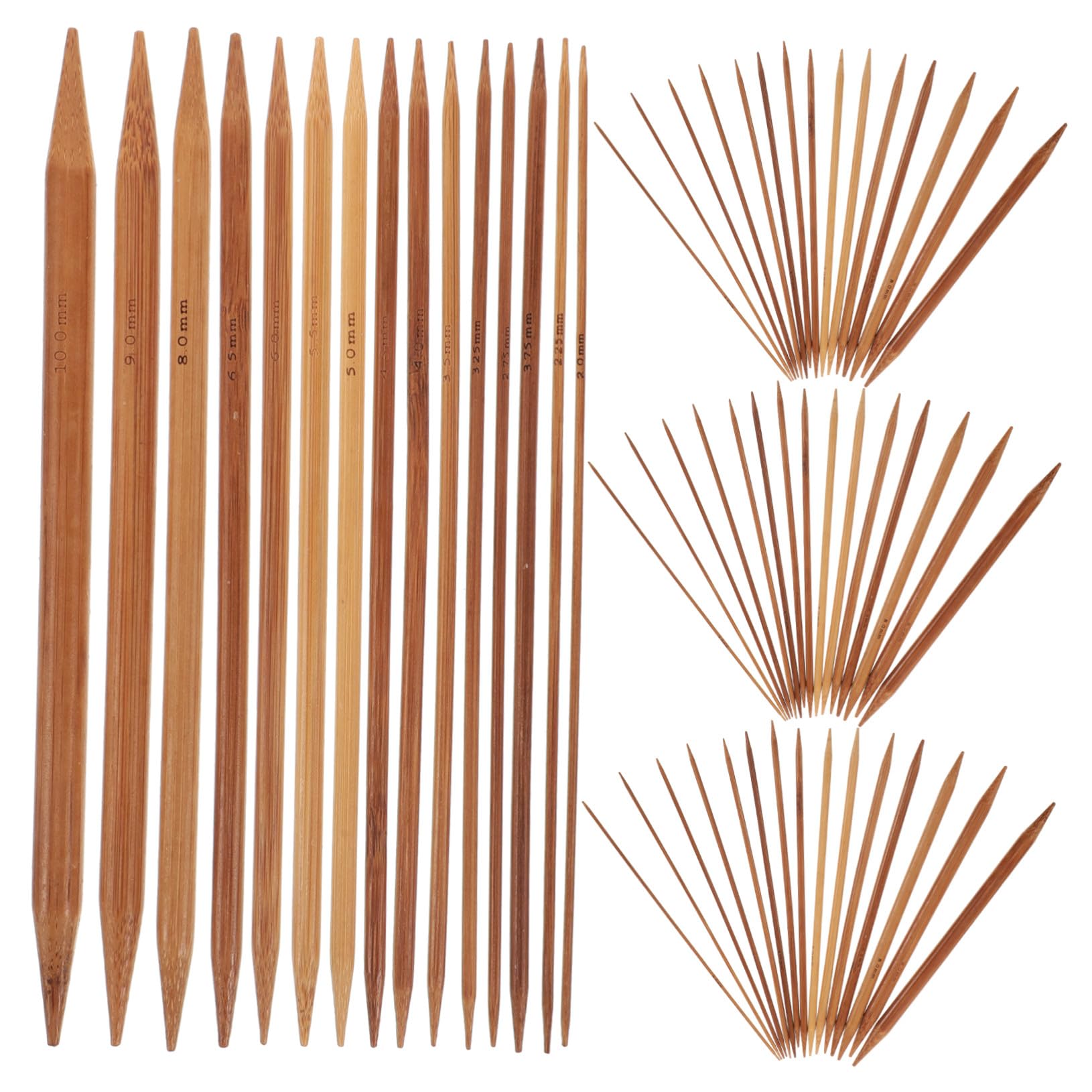 LOLIPPYY 75 Piezas Agujas de Tejer de Bambú Carbonizadas Doble Punta Kit de Agujas Rectas Largas para DIY Suéteres Bufandas y Manualidades Casa Set Ligero y Resistente