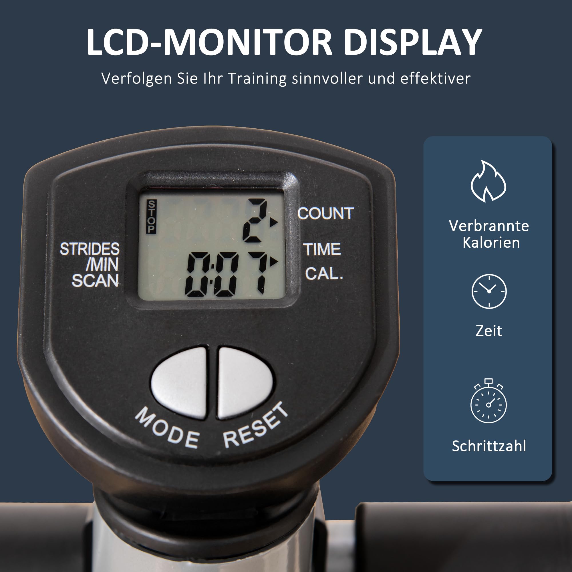 HOMCOM Stepper mit Handgriff Fitness Heimtrainer für Zuhause klein Fitnessgerät für Bein- und Po-Training mit LCD-Bildschirm einstellbare Geschwindigkeit Metall ABS 55 x 53 x 118-128 cm