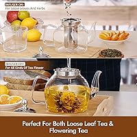 Vista 5 de HIWARE 1500ml Glass Teapot with Removable Infuser, Stovetop Safe Tea Kettle, Blooming and Loose Leaf Tea Maker Set
