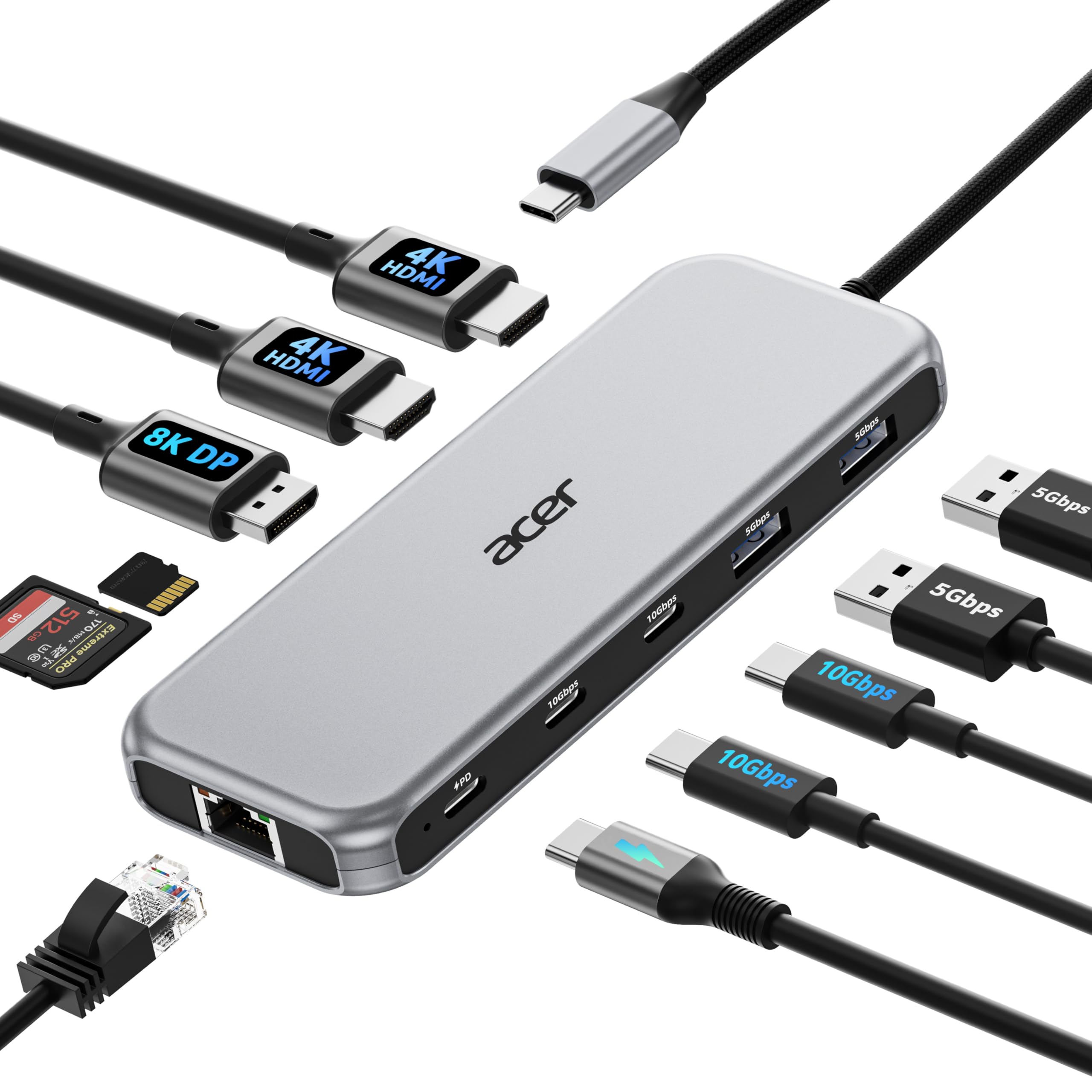 Photo 1 of Acer Laptop Docking Station 3 Monitors, 11-in-1 USB C Docking Station with 8K DP, HDMI 4K@60Hz, 10Gbps Data, 1 Gbps Ethernet Hub, 100W Power Delivery, SD/TF, USB C Hub Multiport Adapter for Laptop