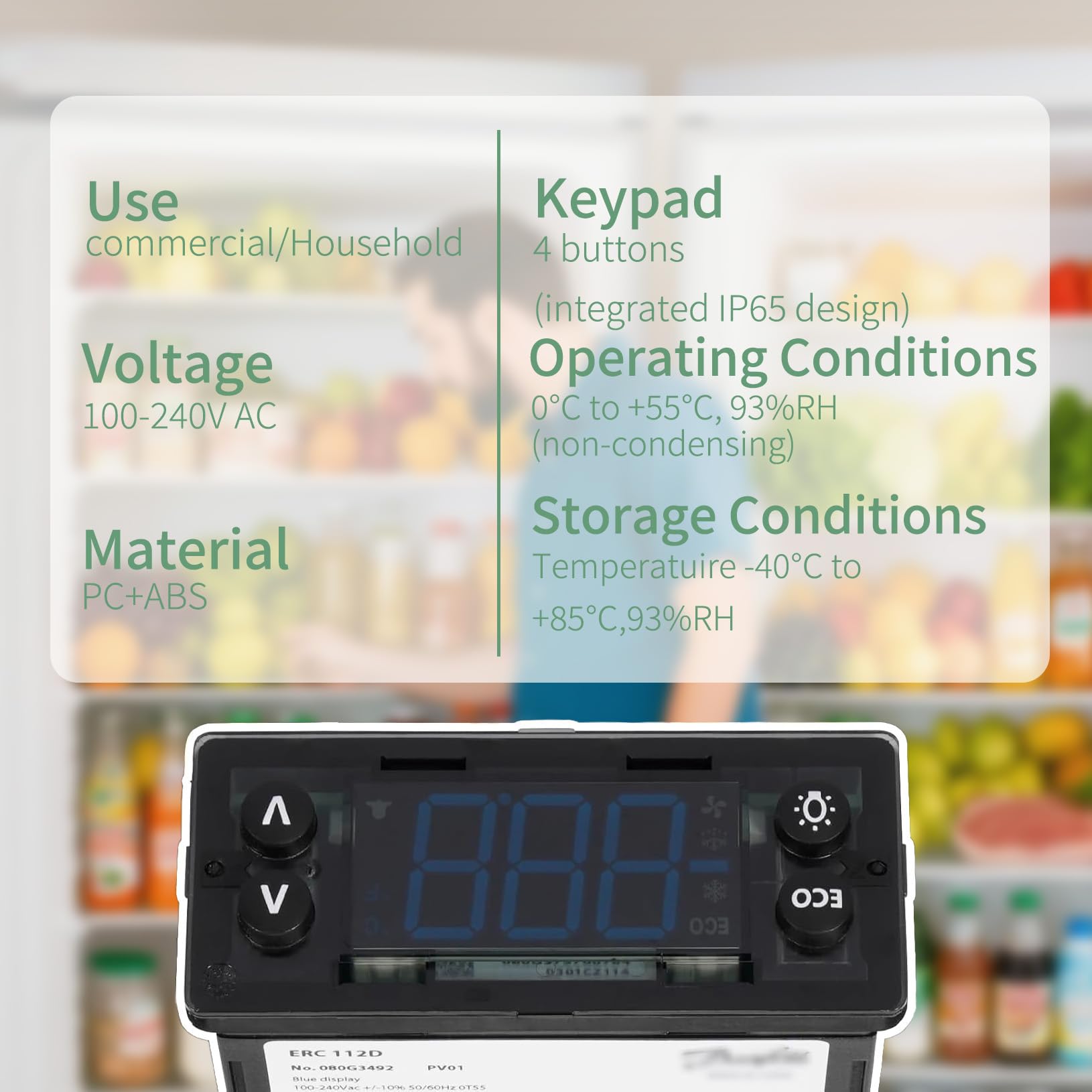 Kit de controlador de temperatura ERC112D 080G3492 080G3490 termostato digital controlador electrónico de refrigeración apto para Danfoss Beverage Air Dixell Eliwell, con sondas de sensor NTC
