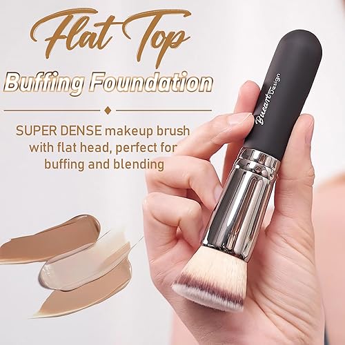 Miniatura 2 de Bueart Design Brocha de maquillaje para base de pulido de parte superior plana, ultra suave, densa, Kabuki, cepillo de maquillaje para líquido,