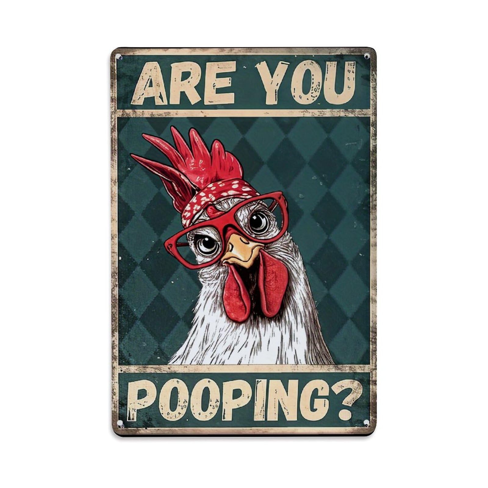 Jdfenggu Vintage Chicken With Glasses And Bandana Retro Metal Tin Sign, Decor Art Poster For Bar, Home, Man Cave, Kitchen, Laundry Room Gift 8X12inch