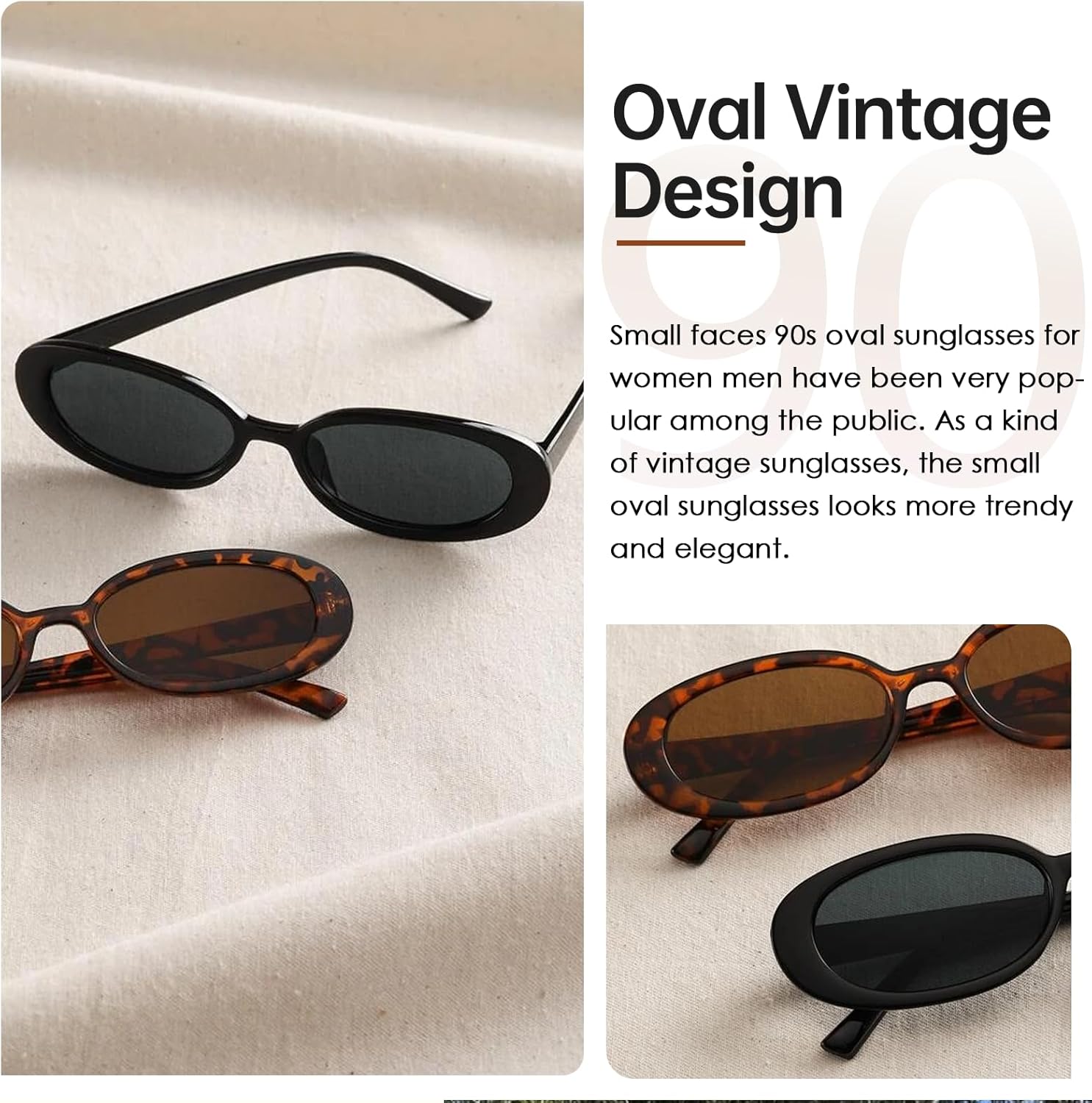 Retro Oval Sunglasses for Women Men Trendy Small Oval Shaped Sun Glasses 90's Vintage Shades - Image 3