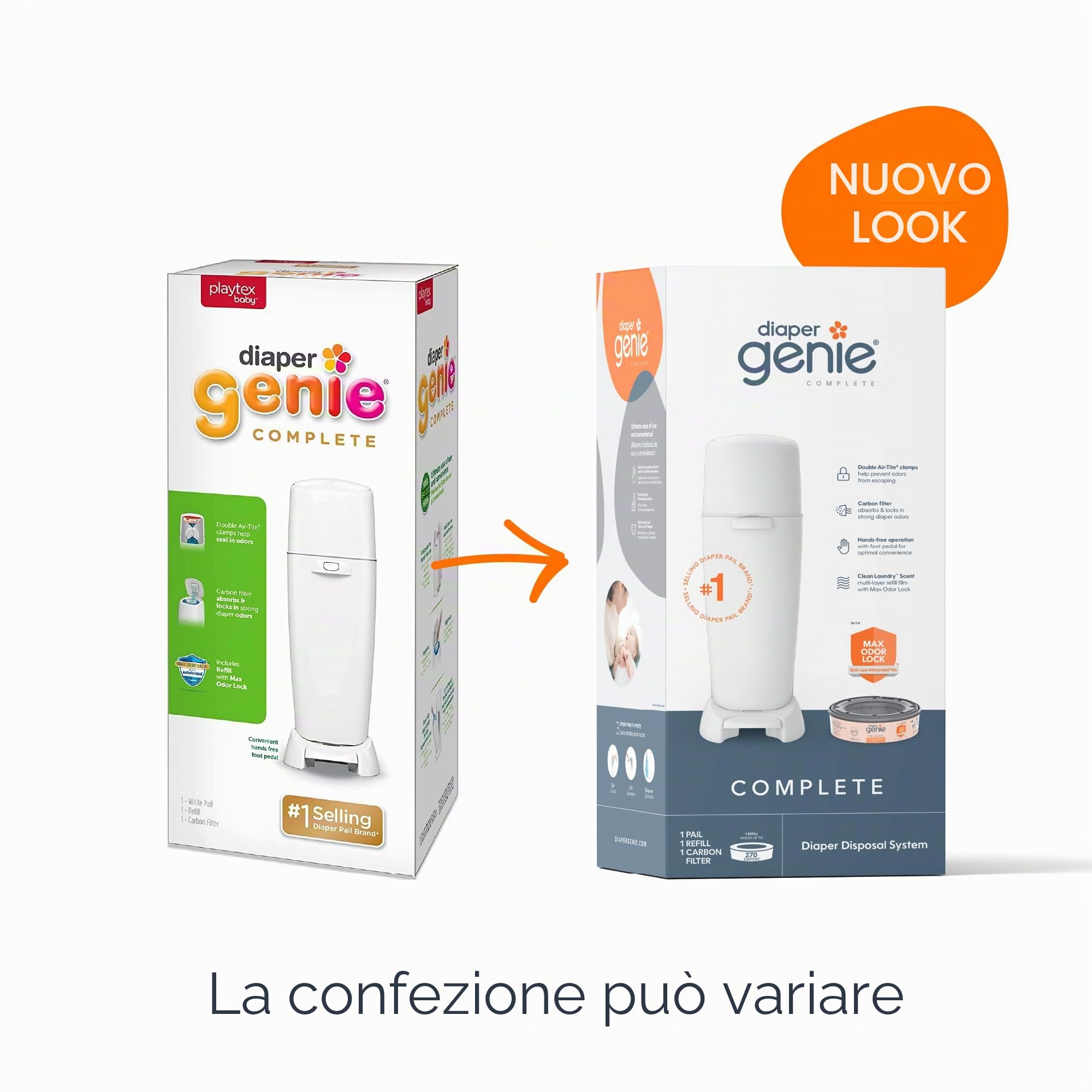 Playtex Diaper Genie - Secchio completo con sistema antimicrobico integrato per il controllo degli odori, include secchio e 1 ricarica, bianco, 3,8 kg