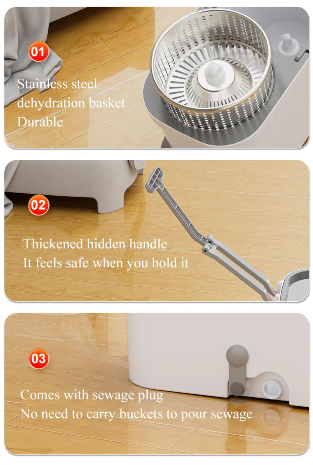 NIBHZ Trapeador y Cubo Giratorio, Trapeador y Cubo con Juego de Escurridor, Cubo para Trapear Giratorio Suministros de Limpieza para El Hogar con 4 Recambios de Cabezal de Repuesto de Microfibra