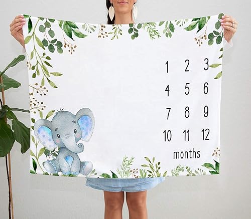 Miniatura 5 de Yuzioey Manta mensual de hitos para bebé, elefante, manta de fotos de bebé de elefante safari, regalo para nuevas mamás, baby shower, Watch Me Grow