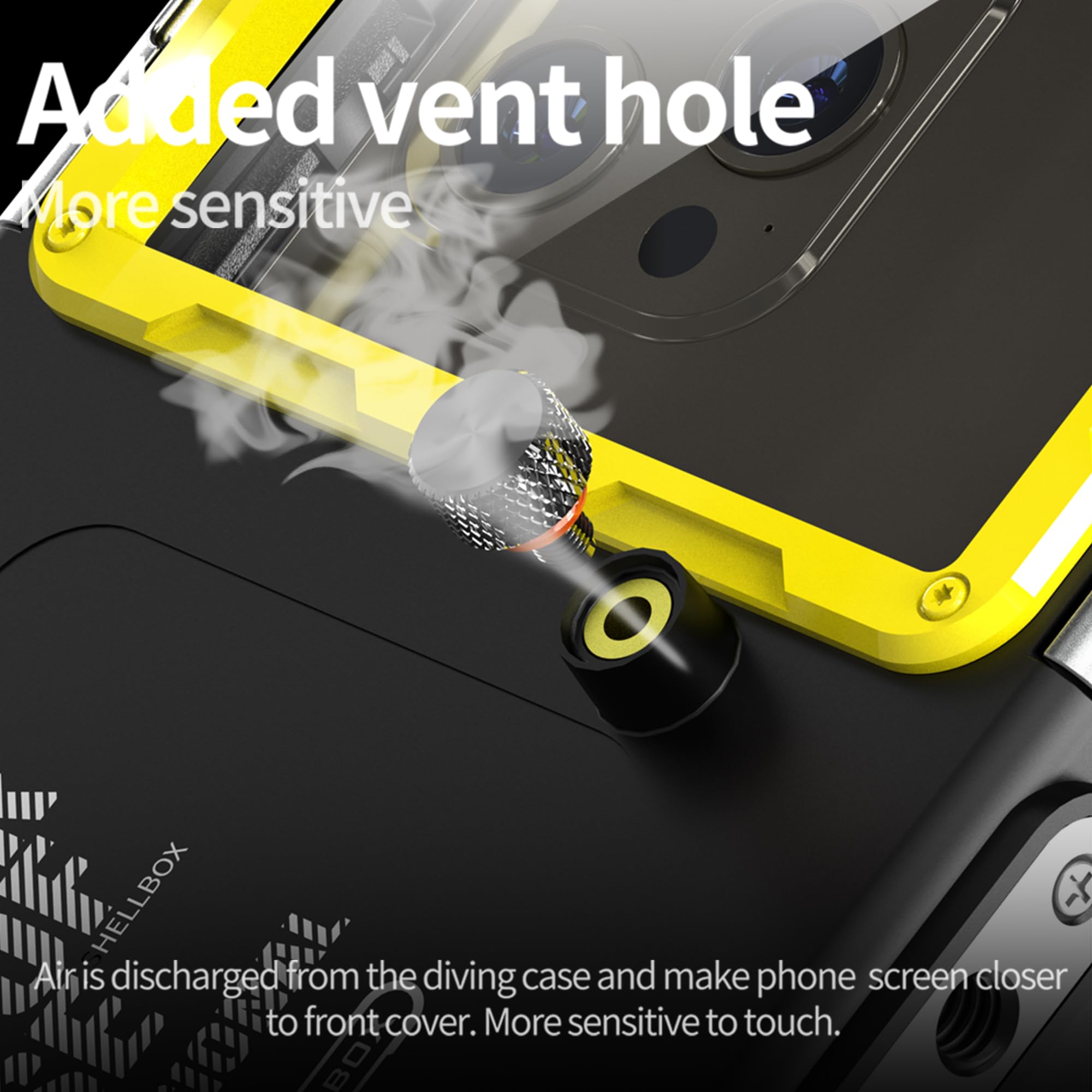 para iPhone 16e/15/14/13/12 Pro MAX Plus Buceo Funda, Universal IP68 15m Impermeable Bajo el Agua Carcasas para Celulares de 4,7''- 6,9'' para Exterior Natación Foto Video-Negro+Amarillo