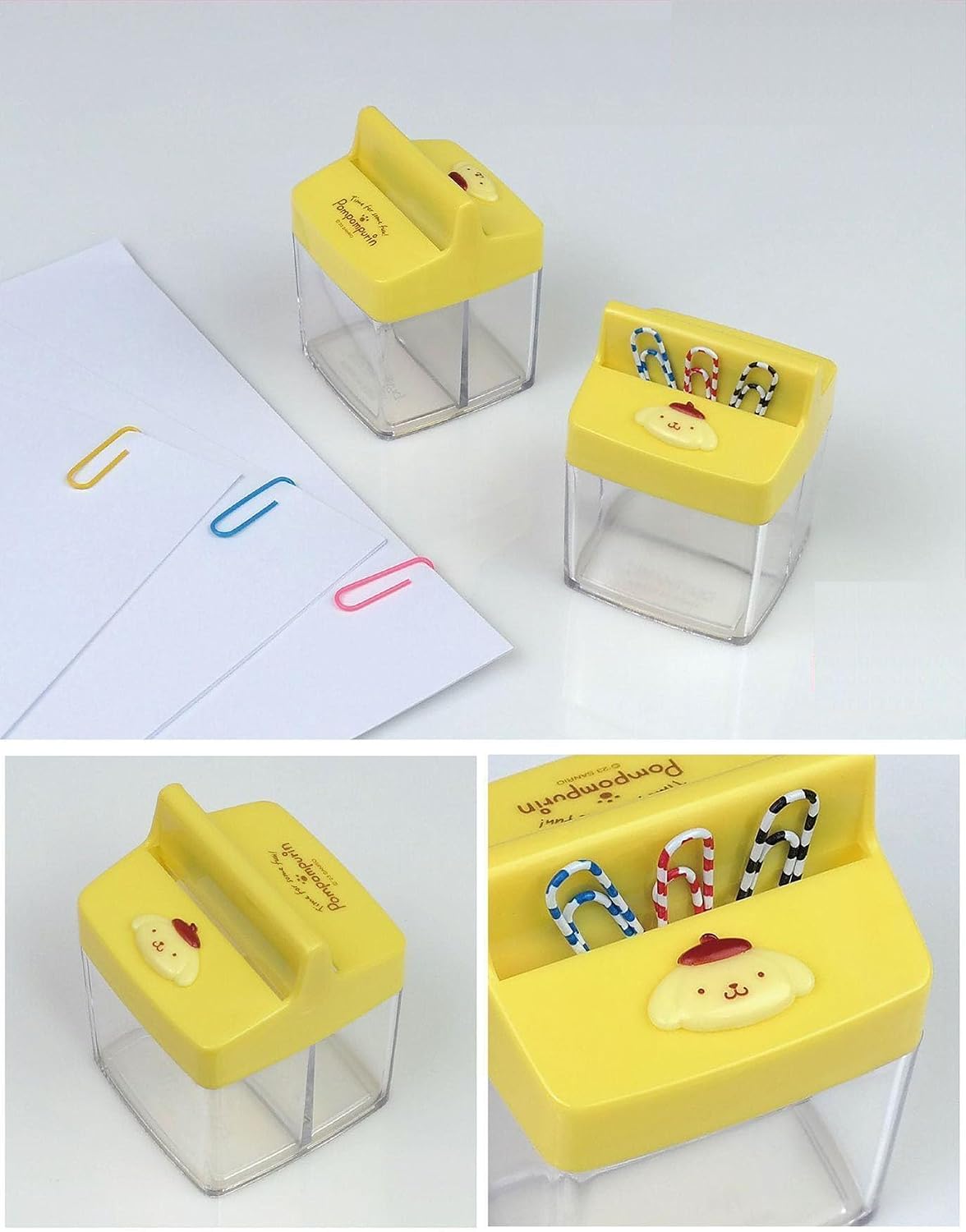LENITH Cute Animal Faced Pompompurin Paper Clip Dispenser Magnetic Lid Boxes with 6 Paper Clips Case