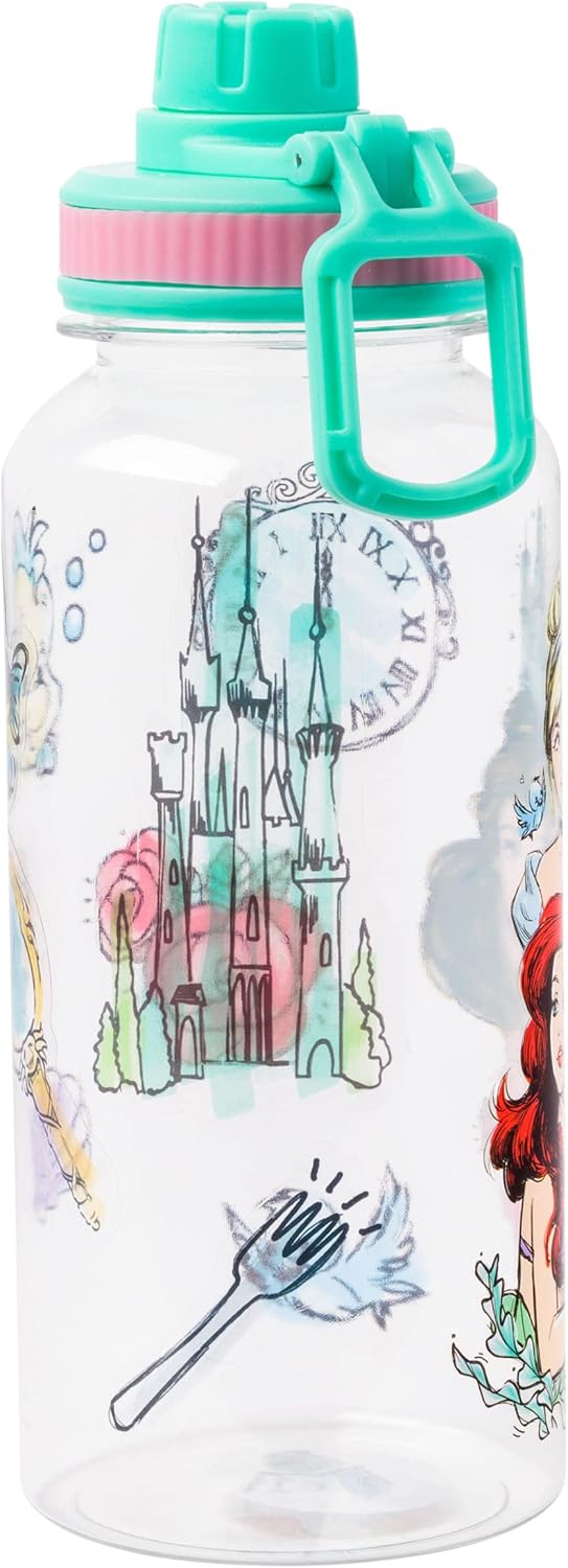Silver Buffalo Disney Princess Ariel, Belle, and Cinderella Twist Spout Plastic Water Bottle with Stickers You Stick Yourself, 32 Ounces - Image 9