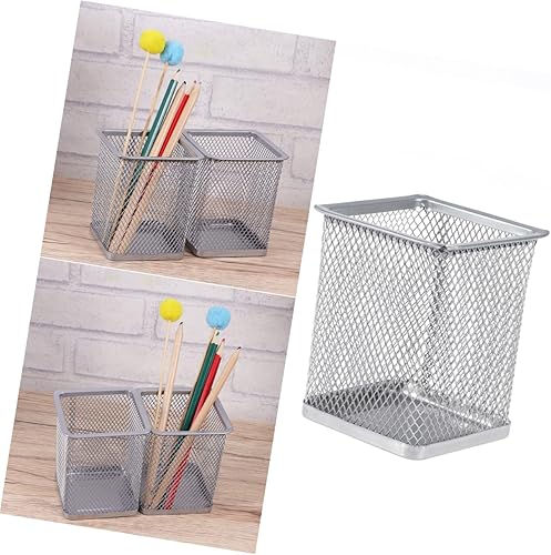 Miniatura 2 de Operitacx 2 portalápices de malla metálica para lápices, estructura resistente, diseño ergonómico plateado para oficina, hogar y viajes