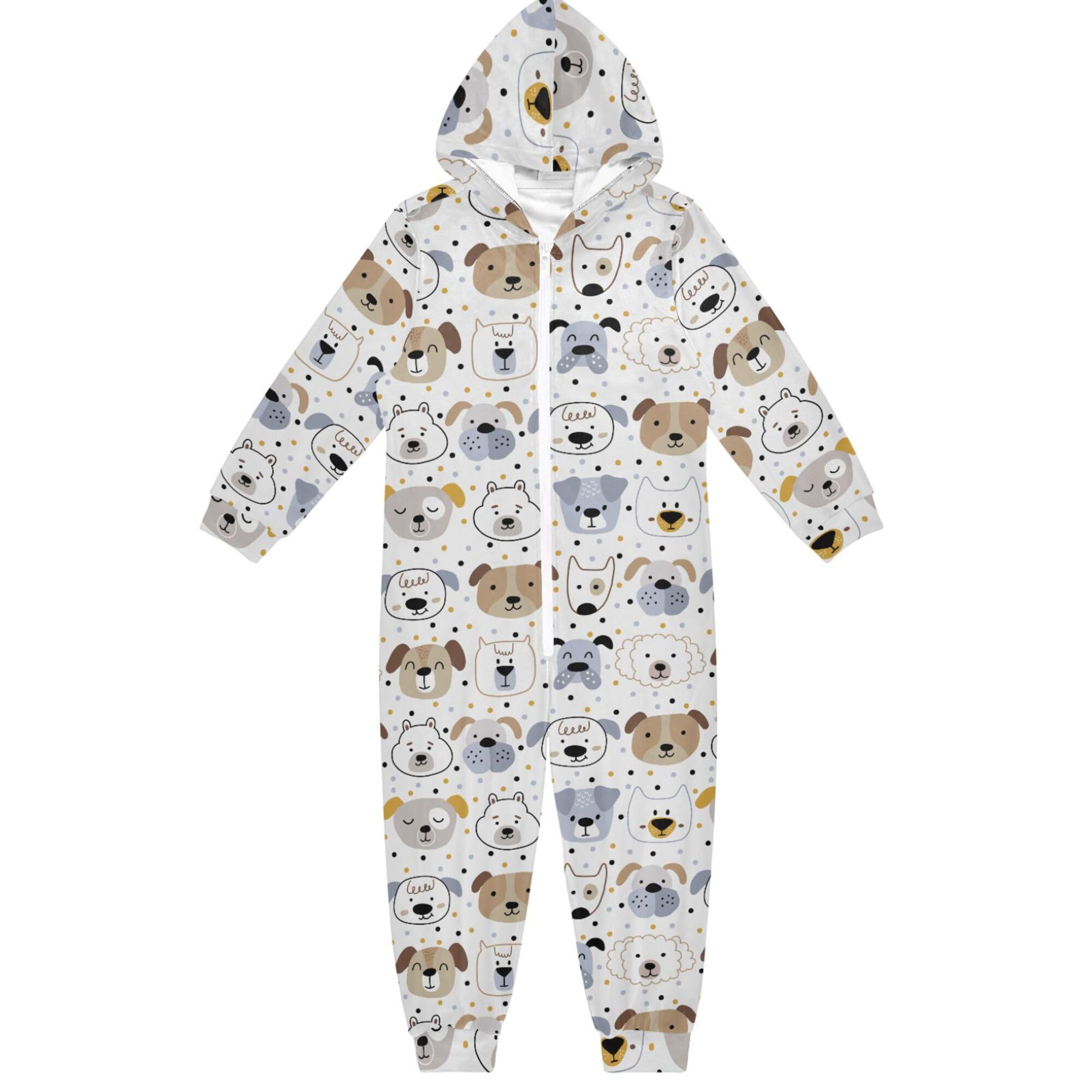 Pigiama intero in flanella con cappuccio e cerniera, tuta coordinata per bambini con cucciolo di bulldog francese, morbido e caldo, abbigliamento sportivo per la casa, 5-6T