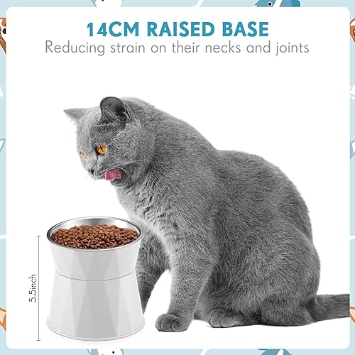 Miniatura 3 de Lallisa 2 cuencos elevados para gatos, comedero elevado ajustable para gatos, tazón antideslizante para alimentos y agua con soporte, cuencos
