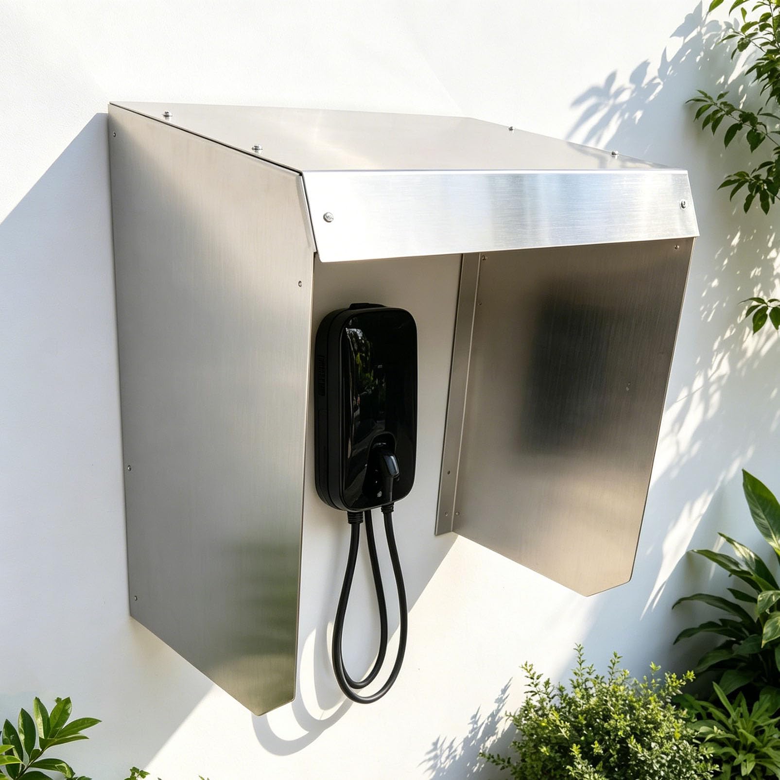 Générique Boîtier de Protection Étanche pour Borne de Recharge Véhicule Électrique en Acier Inoxydable, Bouclier Météorologique pour Station de Recharge VE Extérieure Renforcée
