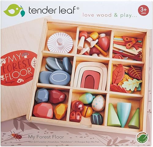 Miniatura 7 de Tender Leaf Toys My Forest Floor - Bandeja de madera abierta para Tinker con compartimentos extraíbles, juguete Montessori para juegos imaginativos,