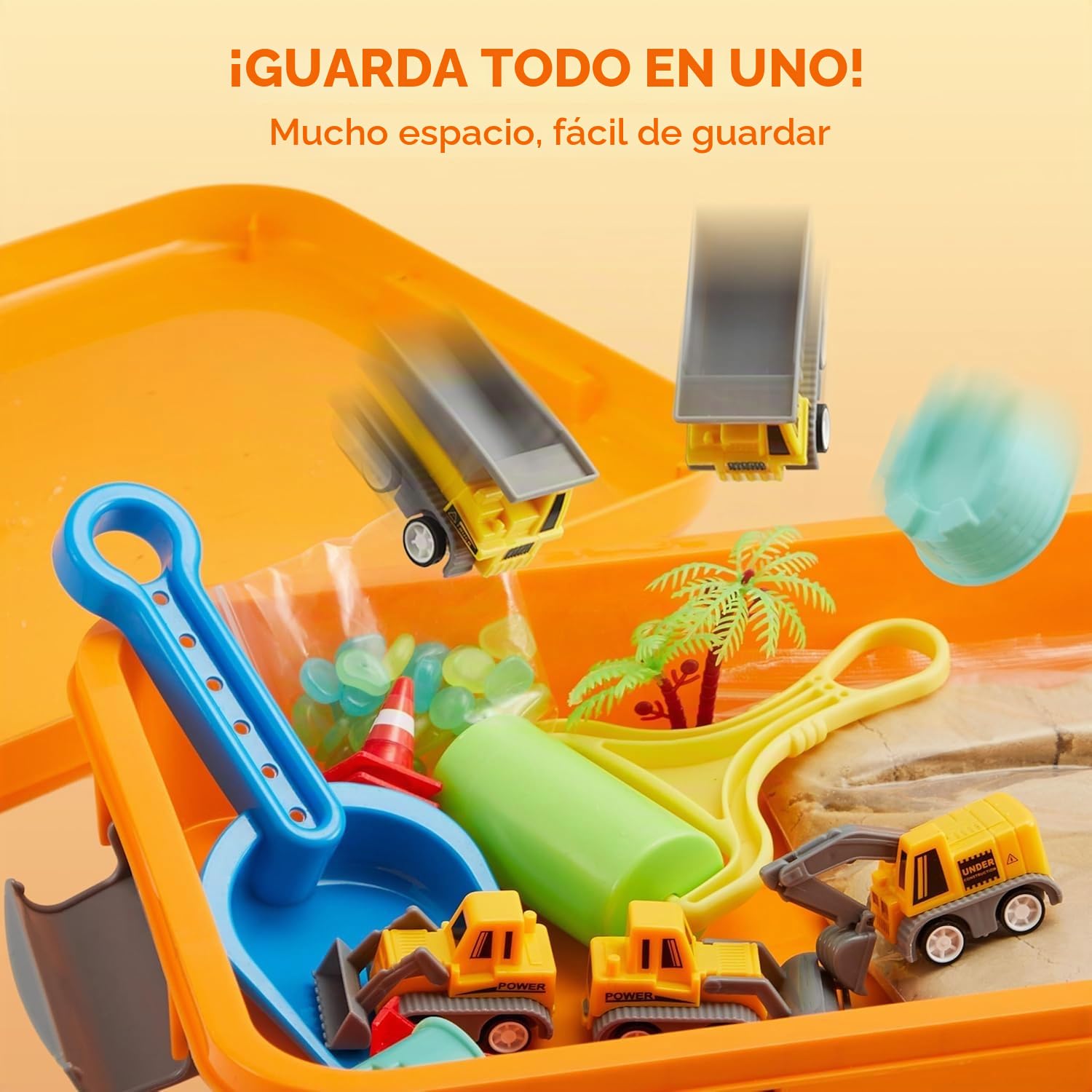 Klever Kits Caja sensorial de construcción para niños pequeños con Piedras Que Brillan en la Oscuridad, arenero con Tapa, Kit para Construir Castillos, Actividades de Aprendizaje Preescolar