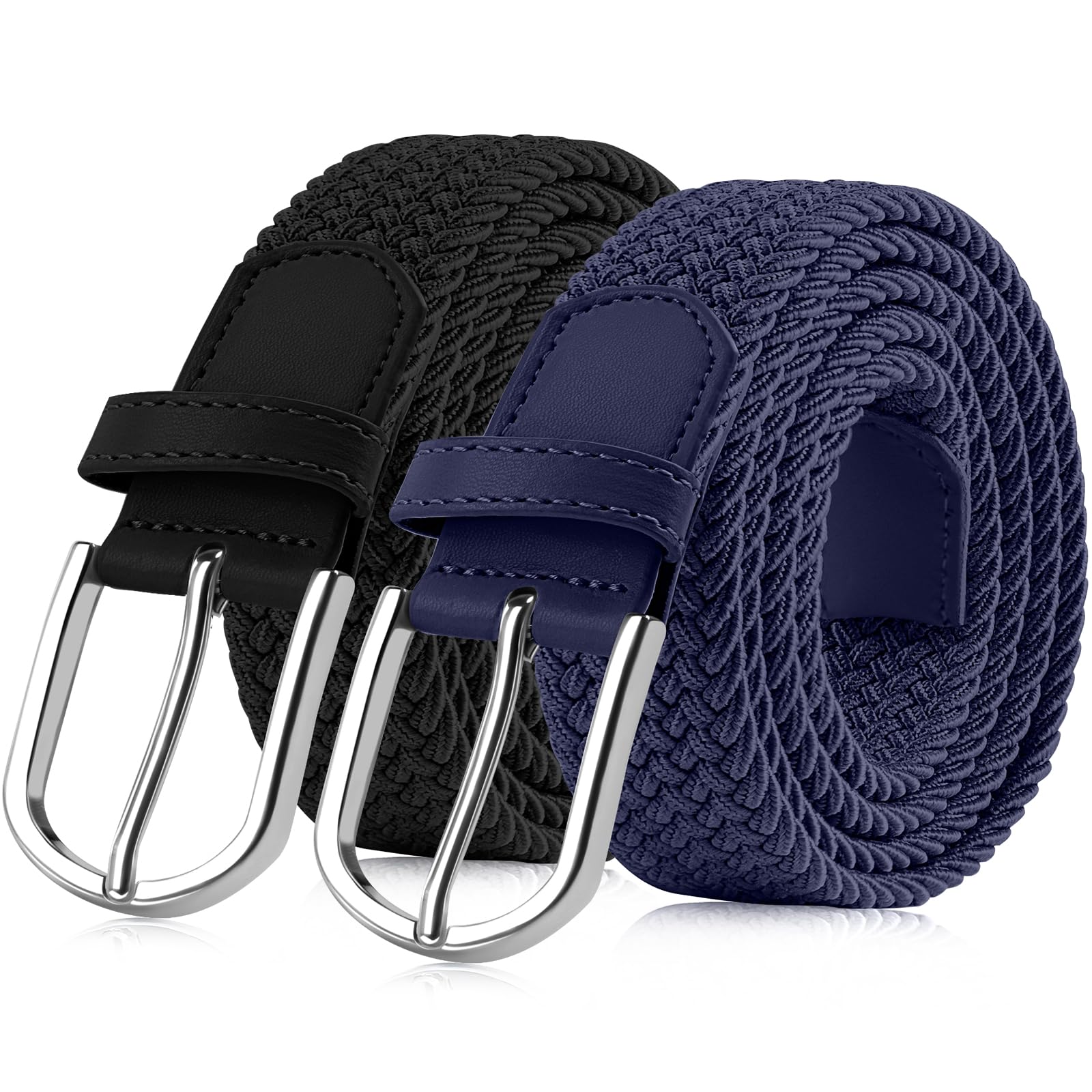 TANGCHAO 2 Pezzi Cintura Elastica Intrecciata per Uomo e Donna Cinturino Elastica Intrecciata con Fibbia in Lega di Zinco 33mm (1.25") Colori Multipli