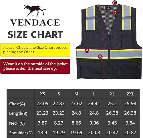 Miniatura 7 de VENDACE Hi Vis - Chaleco de malla reflectante de seguridad para hombre, ANSI Clase 2, chaleco de alta visibilidad con 8 bolsillos y cremallera
