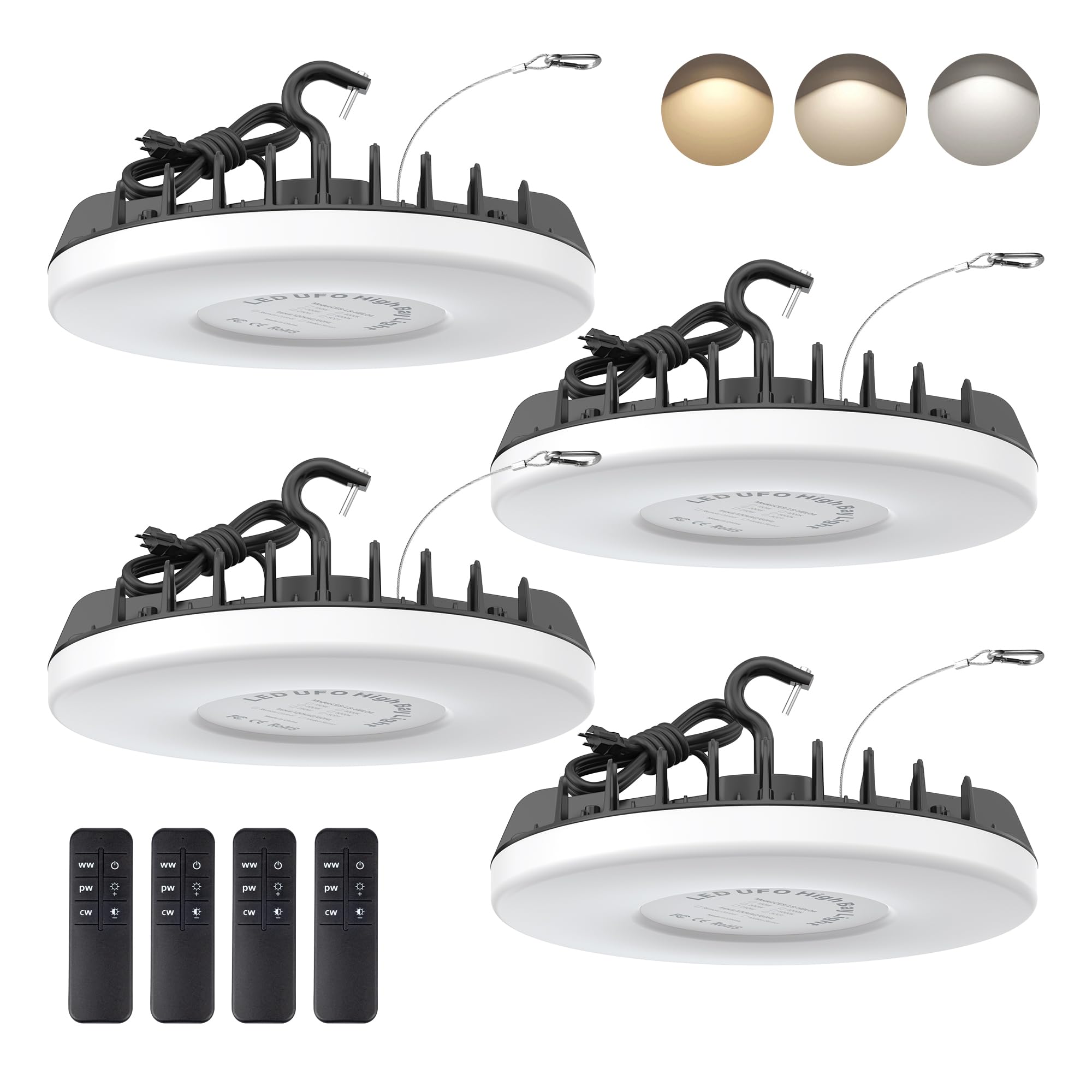 LED Shop Lights 150W - 18000LM UFO LED High Bay Light with 3 CCT Adjustable 10 -100 Dimmable