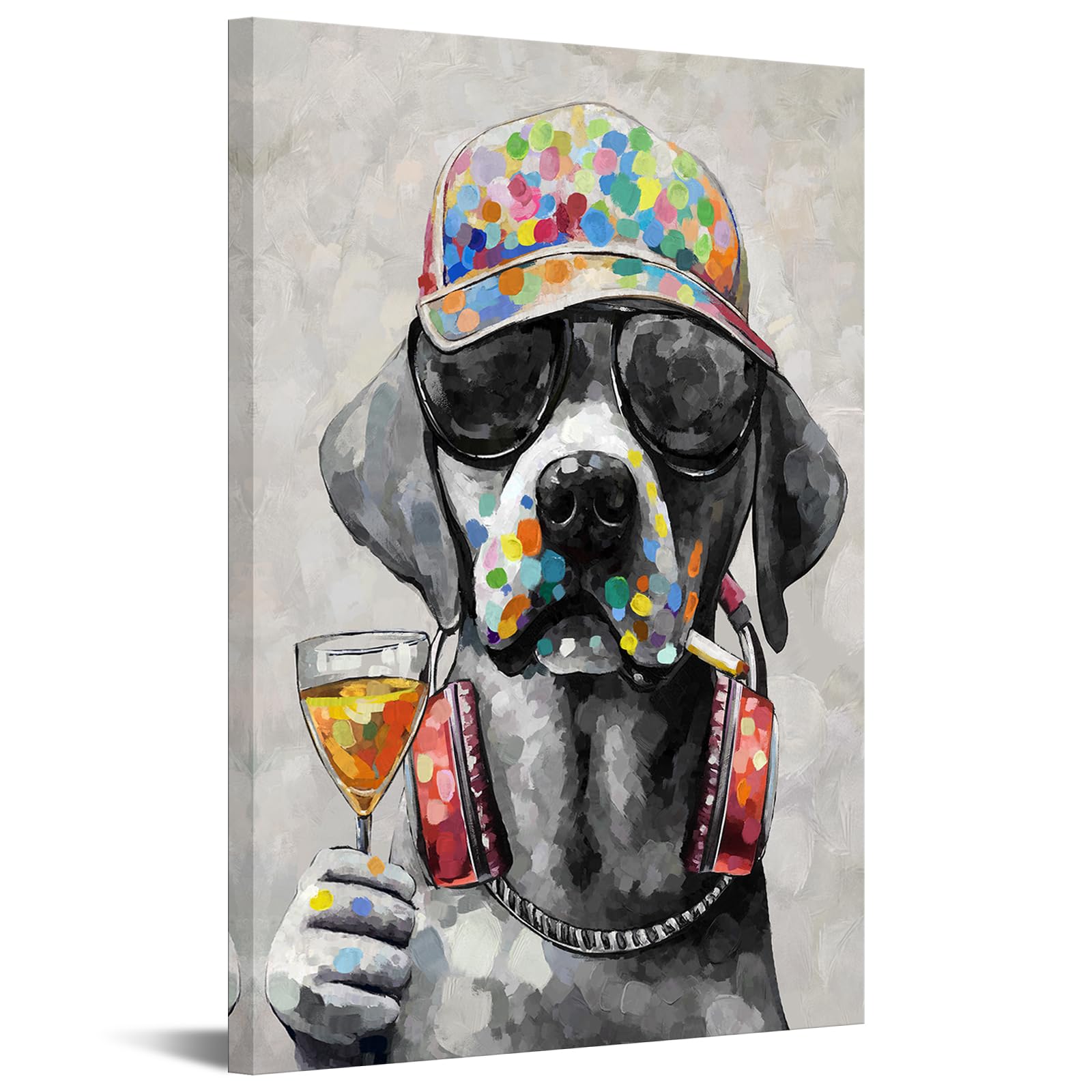 Kreative Arts Whimsical Puppies Painting Printed on Canvas Funny Dog Wall Art Abstract Animal Artwork for Kids Nursery and Home Decor 16x24 Inches