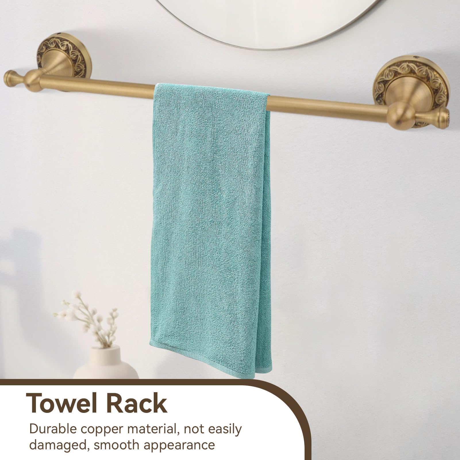 Toalleros para Baño Montado En La Pared, Accesorios De Baño De Latón Antiguo De 40 Cm, Juego De Barra De Toalla De Latón Cepillado, Soporte para Toallas De Baño, Soporte para Pared(Oro)