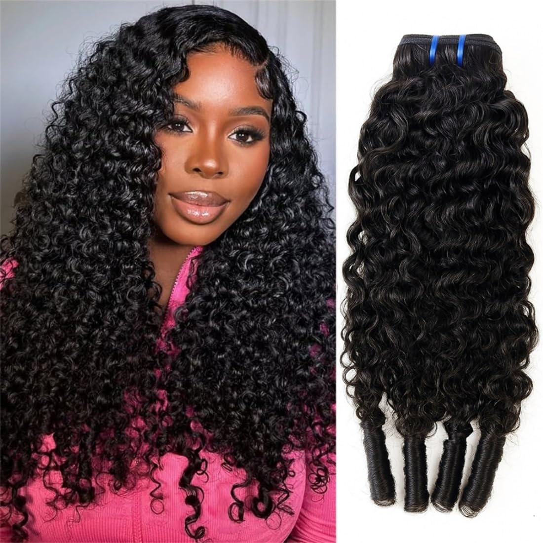 Bele Burmese Curly Human Hair Bundles 1 Bundle 26 inch 100% Unprocessed Virgin Hair Weave Real Human Hair Extensions 12A Raw Burmese Curly Hair Bundles with Spiral Curls for Women Natural Color