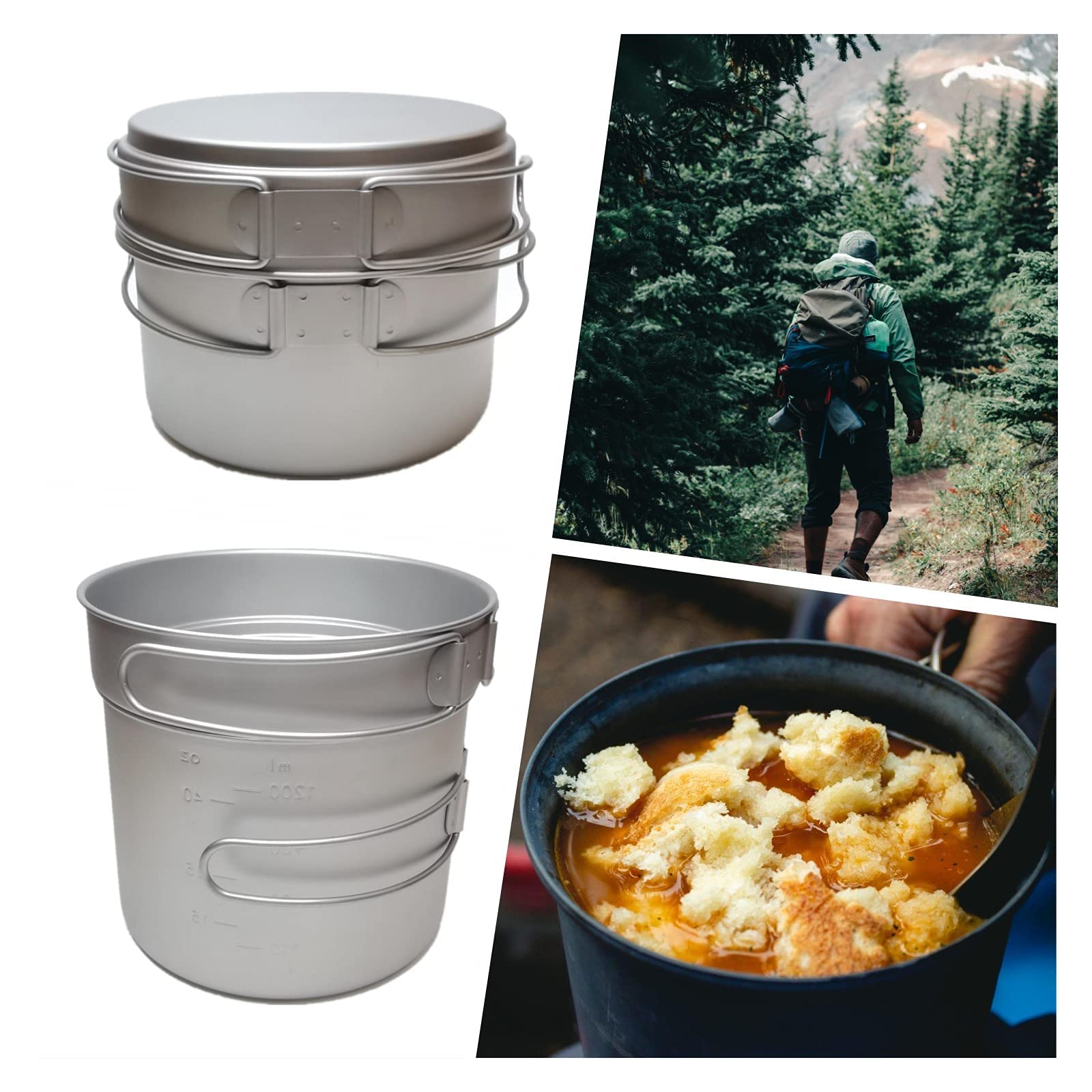 Camping Titanium Cookware Set 1000ml 750ml Pot Pan Spoon Set For