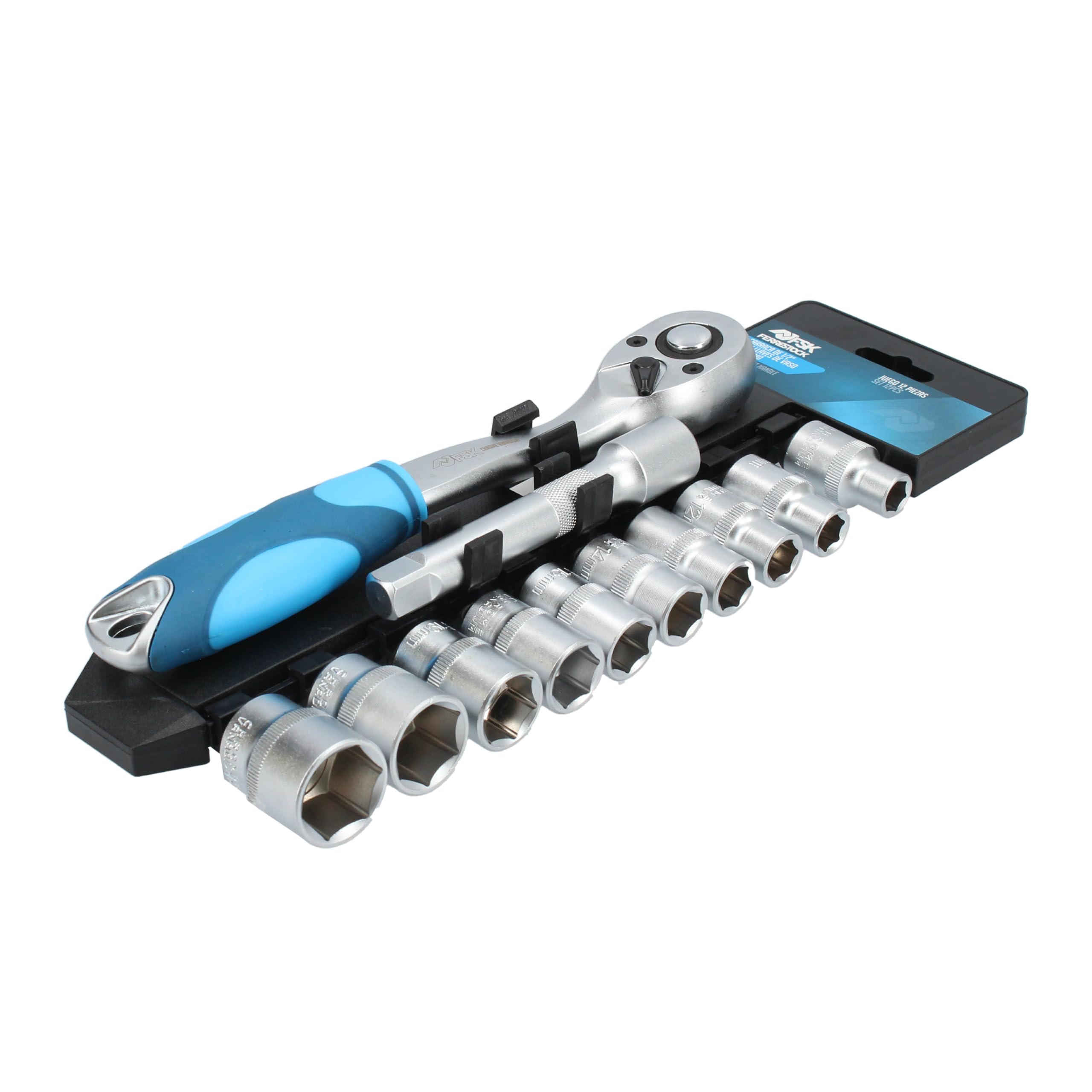 Ferrestock FSKSOC122 Juego De Carraca De 1/2" Con 72 Dientes Y 10