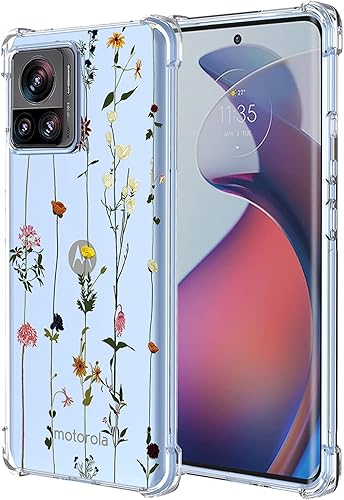 OEURVQO Funda para Moto Edge X30 Pro Edge 30 Ultra transparente con patrón de flores de TPU suave, a prueba de golpes, antiarañazos, funda