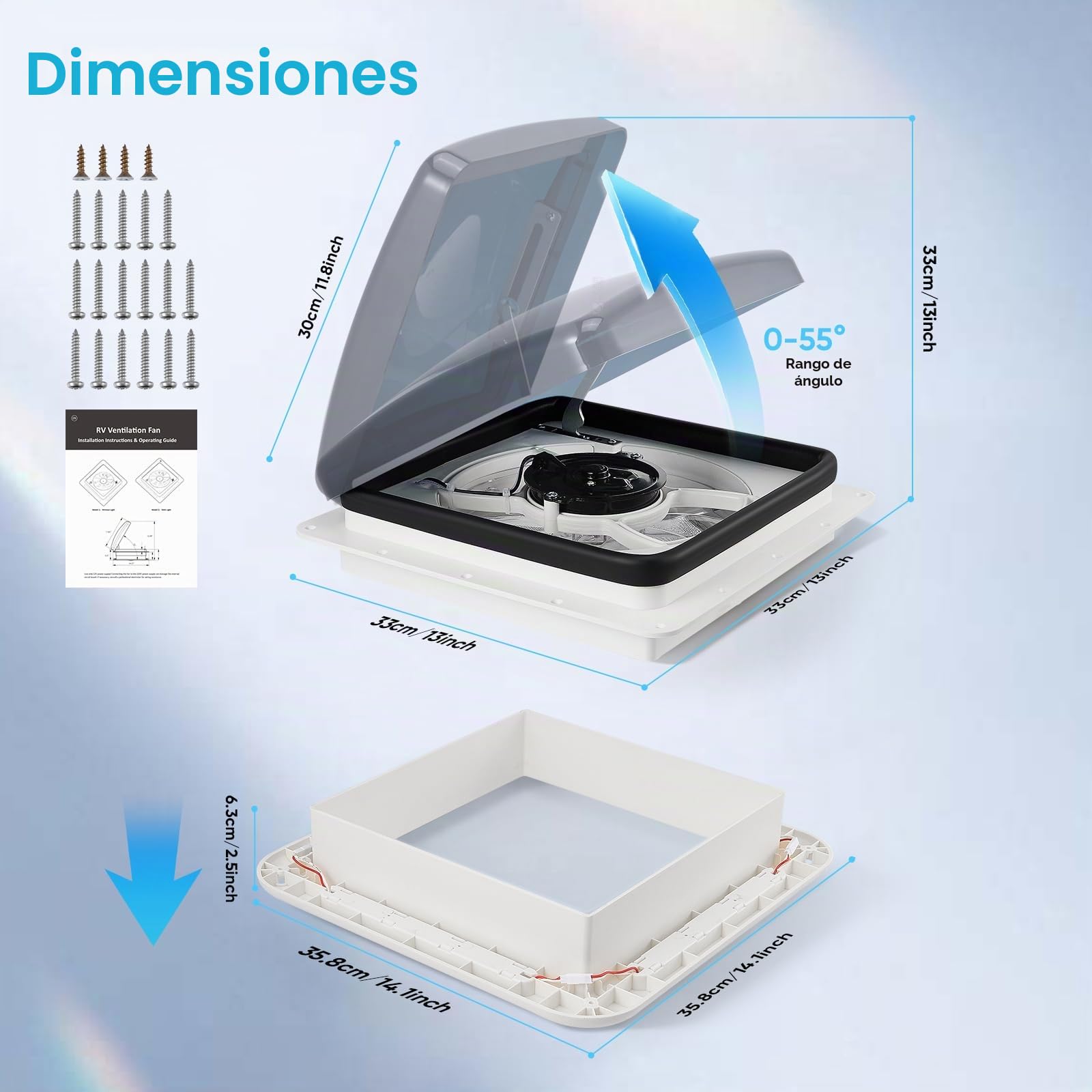Ventilador de Ventilación de Autocaravana, De Escape De Techo Para Autocaravana Con Luz LED,de techo para caravana con sensor de lluvia