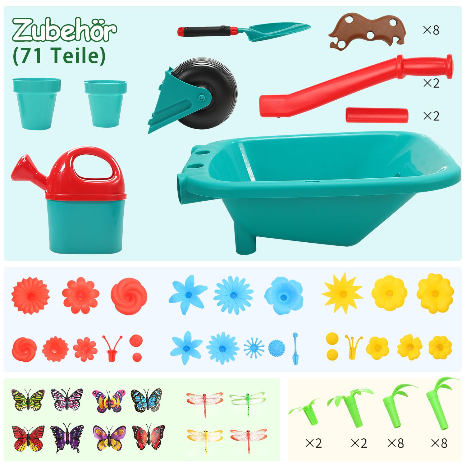 cute stone Gartenwerkzeug-Set für Kinder, Gartenspielzeug mit Schubkarre, Gießkanne, Schaufel, Blumengarten-Bauspielzeug, Rollenspiel für draußen und drinnen