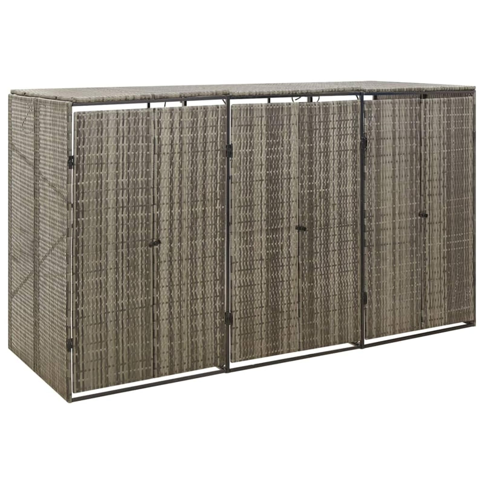 Copri Bidoni Spazzatura Esterno, Copribidoni Spazzatura Esterno, Copribidone Triplo Grigio 207x80x117 cm Polyrattan
