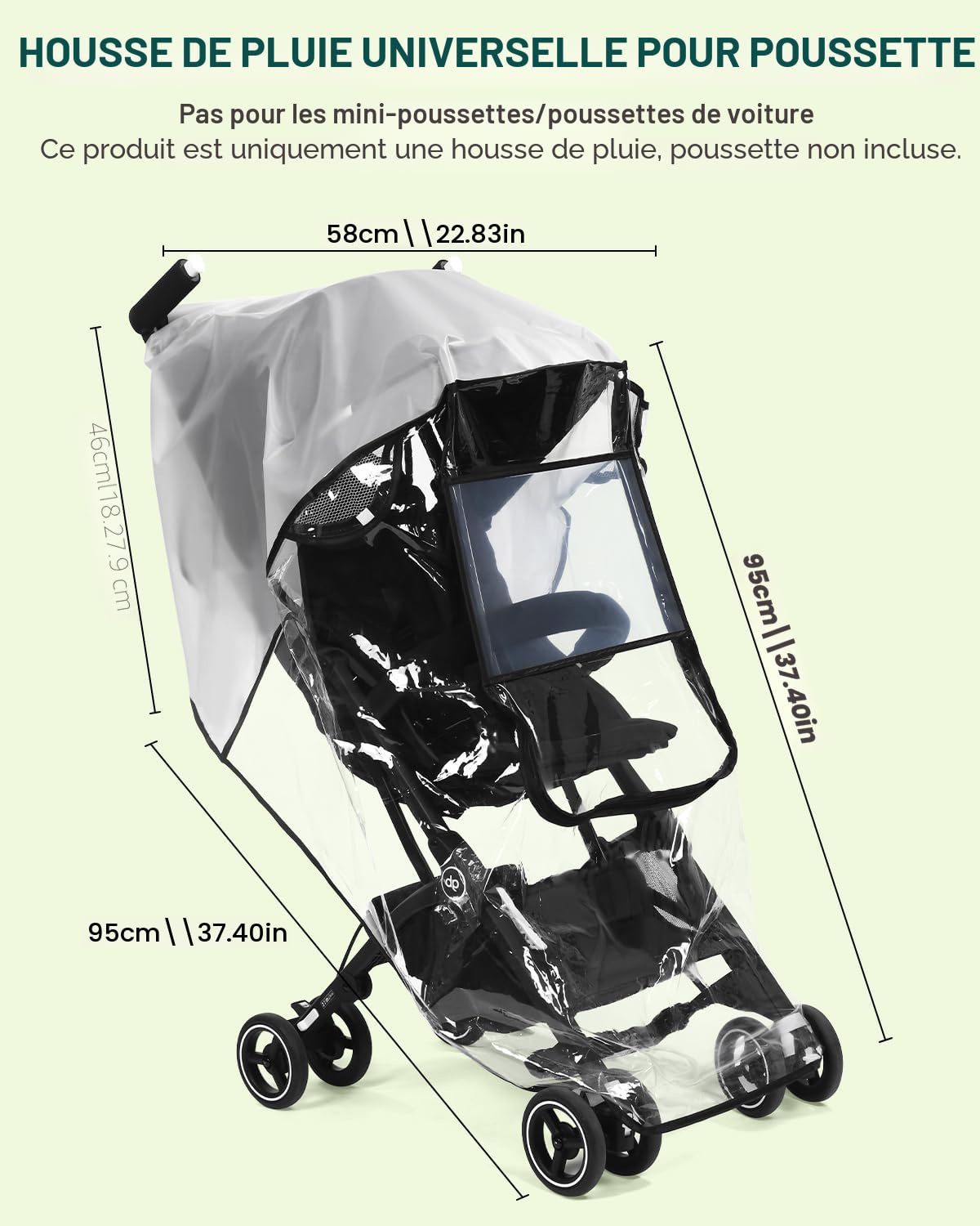 Protection contre la pluie pour poussette universelle - Protection de poussette avec grande fenêtre, bonne circulation de l'air, sans substances nocives, imperméable, protège du soleil - Housse de