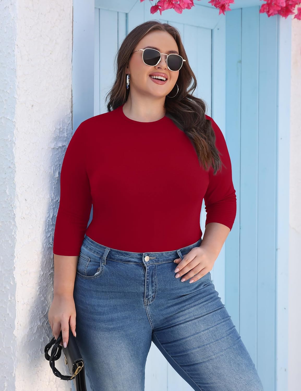 COOTRY Womens Plus Size Tops 3/4 Sleeve Shirts Crew Neck Casual Slim Fit Basic Blouses Tee 2026 Fall Outfits - Image 4