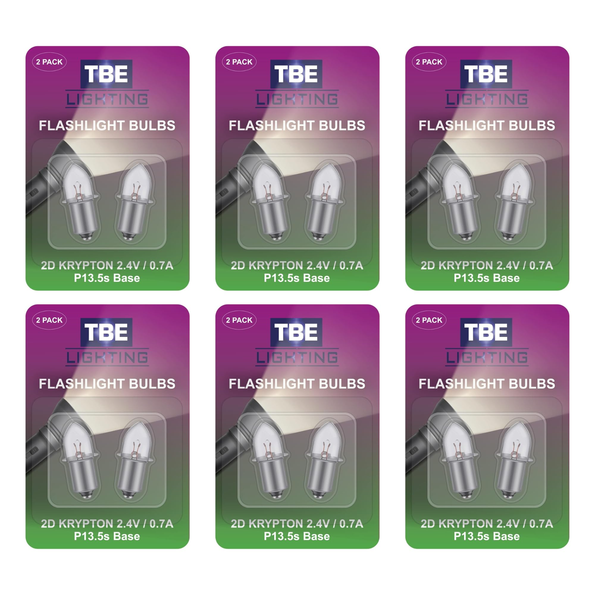 Replacement 2D 2.4 Volt, 0.7A Bayonet Base P13.5 Krypton Flashlight Bulbs, Pack of 12 Energy efficient Flashlight Krypton Bulbs to fit a Standard 2D Torches