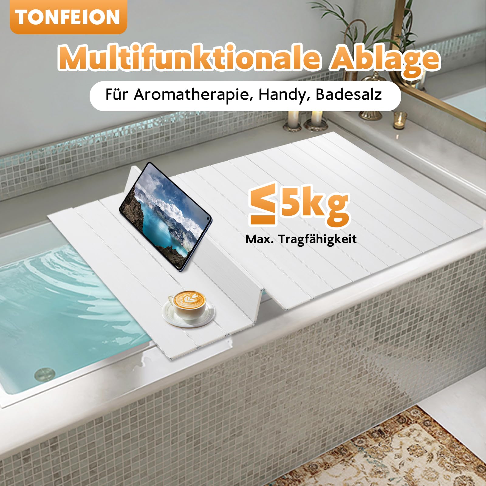 Badewannenabdeckung 170x70cm, Faltbare Badewannenabdeckungen, Badewannen Zubehör, Badewannenbrett, PVC Badewannen Abdeckung, Staubdicht/Wasserdicht für Haus Badewannen Badezimmer SPA Weiß