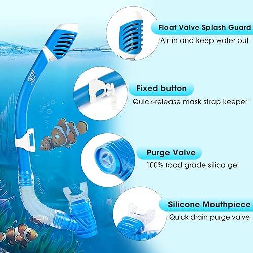 Miniatura 5 de Kids Snorkel Set Anti-Fog Snorkel Diving Mask, Tempered Glass Child Swim Mask Anti-Leak Dry Top Snorkel, Professional Kids Swim Goggles and Snorkel